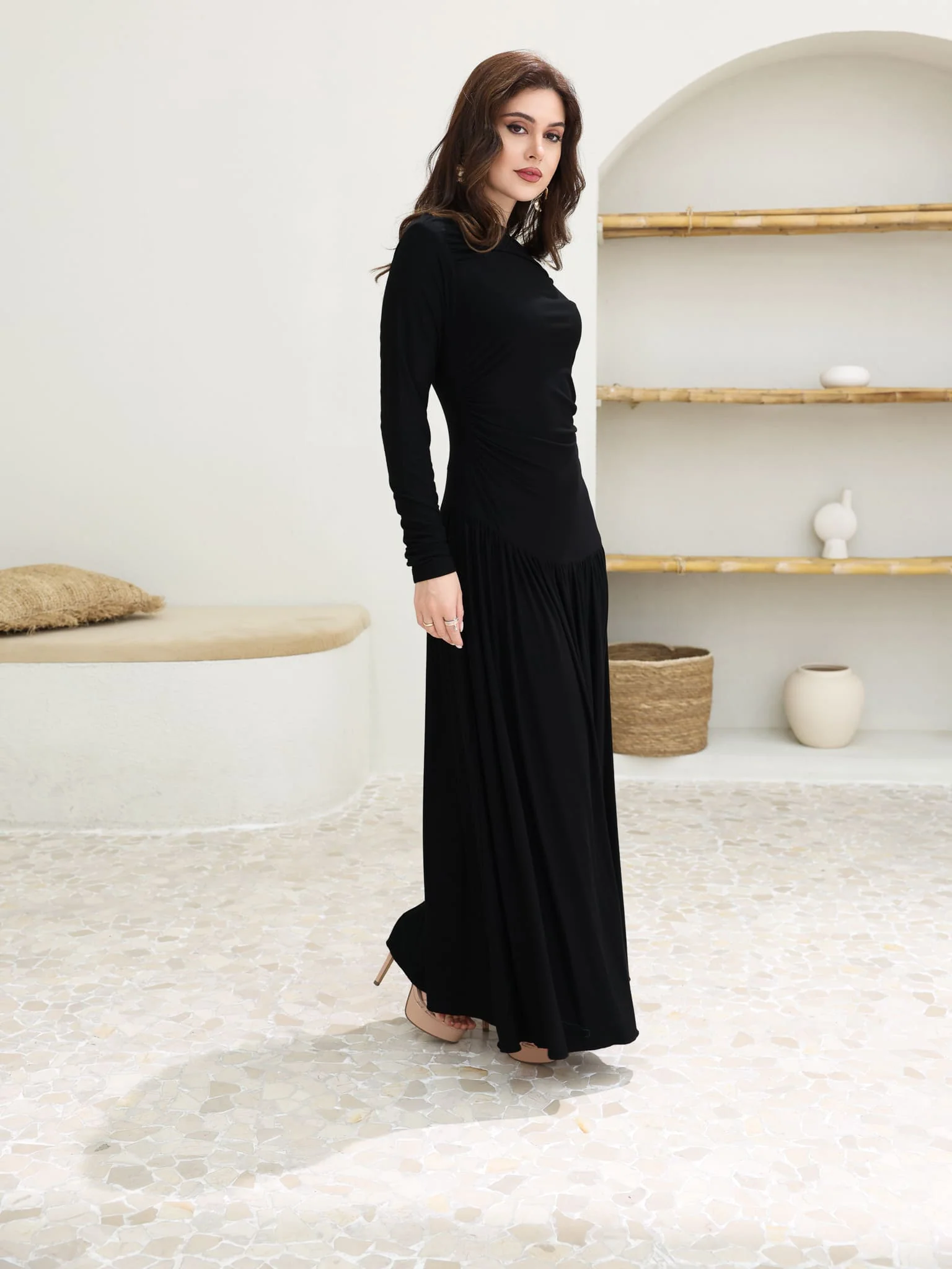 Caffra Black Jersey Long Dress - Image 3