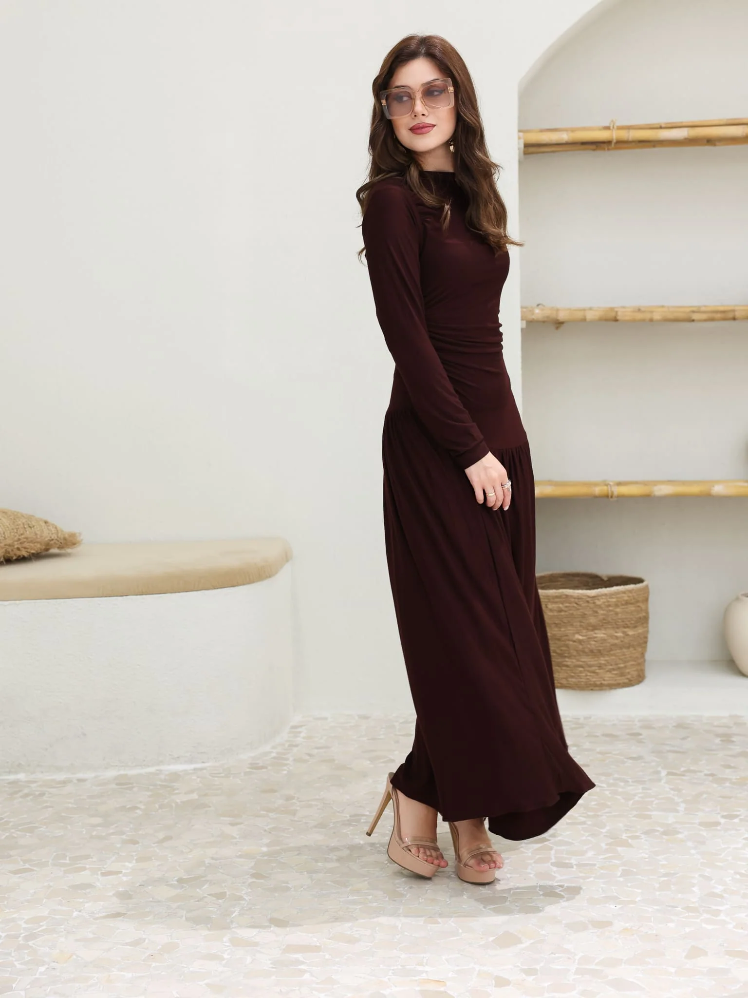 Caffra Brown Jersey Long Dress - Image 4