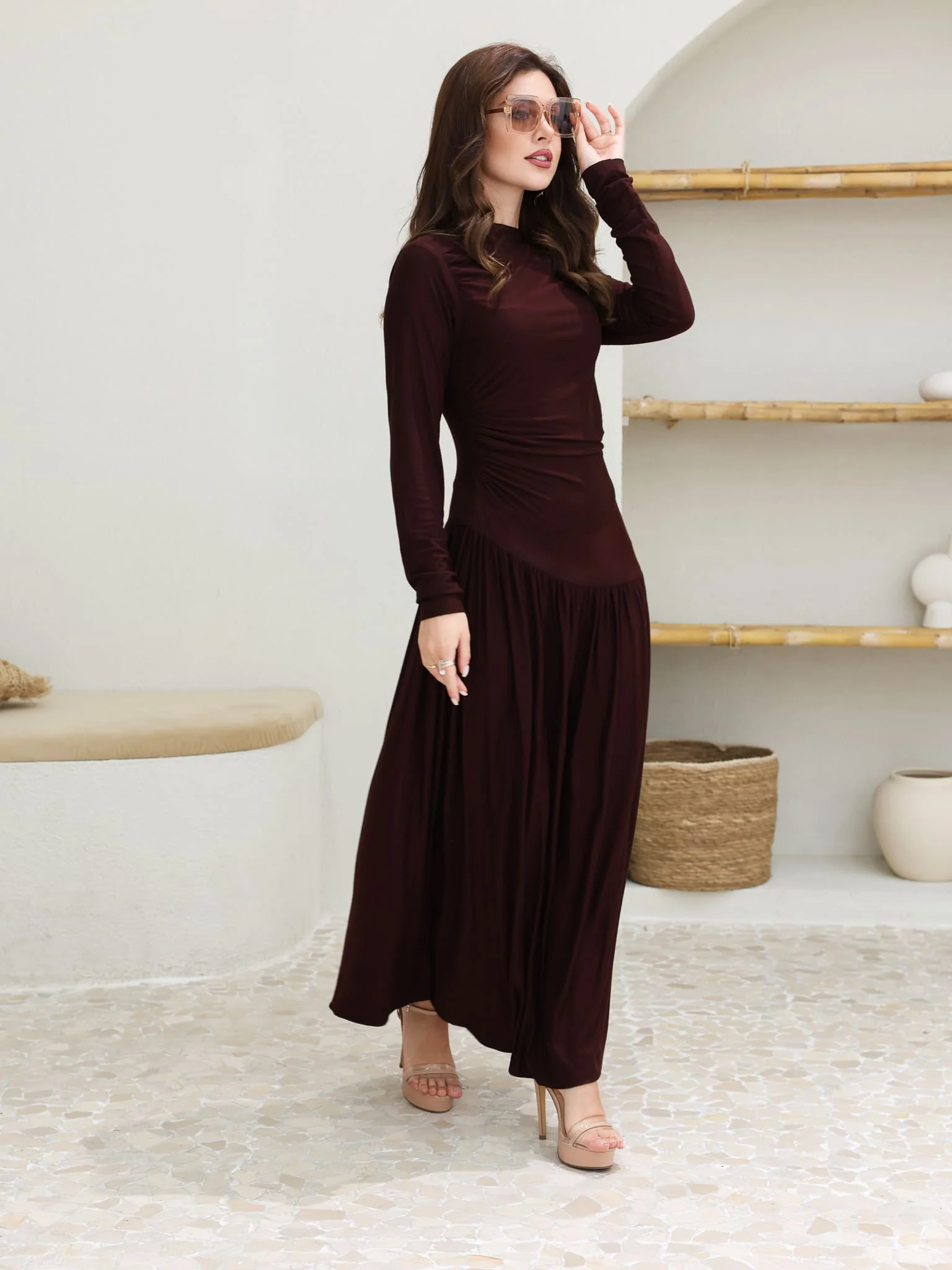 Caffra Brown Jersey Long Dress - Image 5