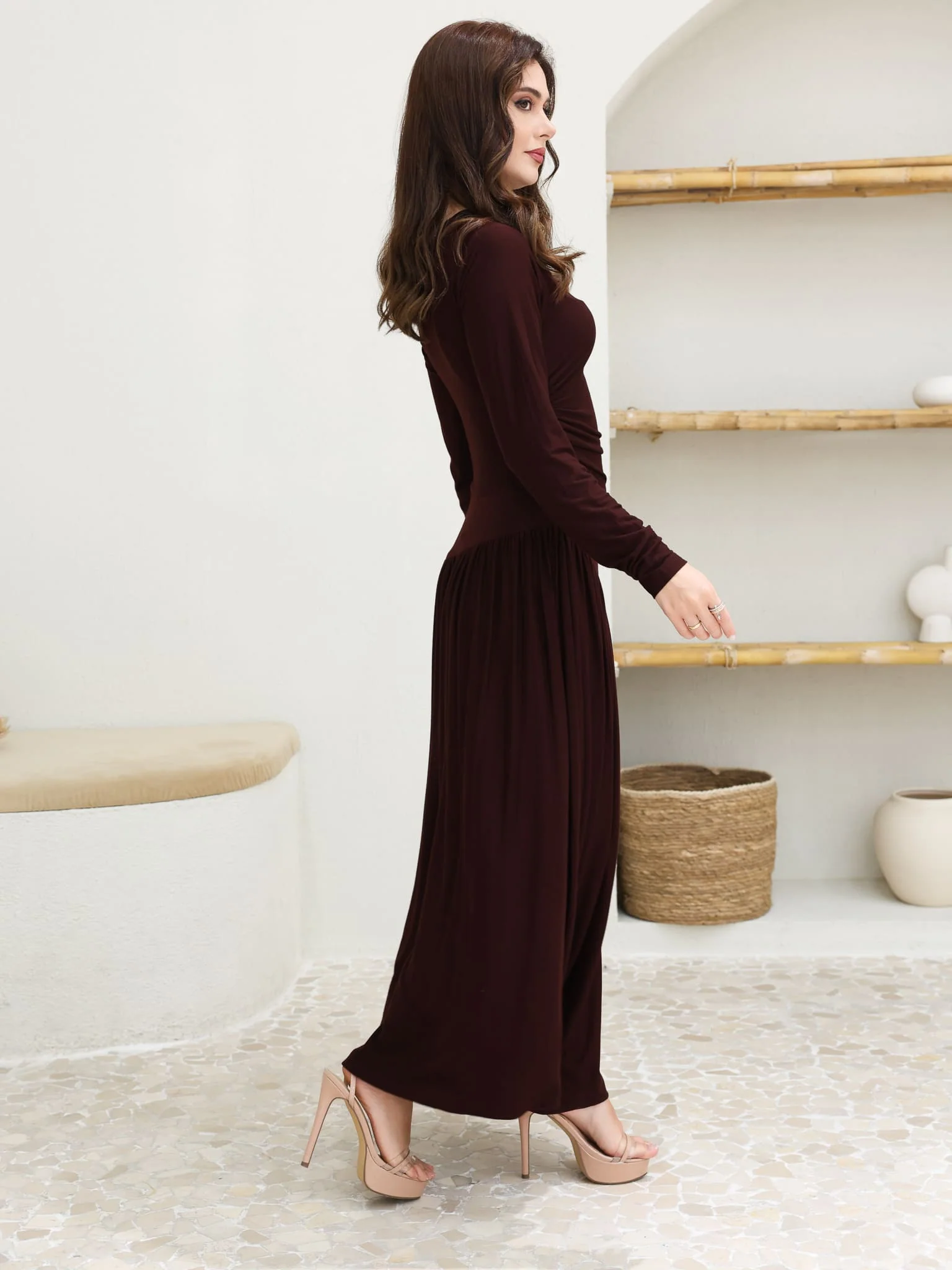 Caffra Brown Jersey Long Dress - Image 7