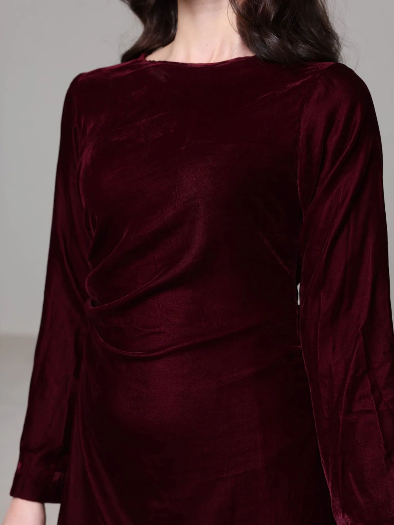 Calista Maroon Velvet Dress - Image 2