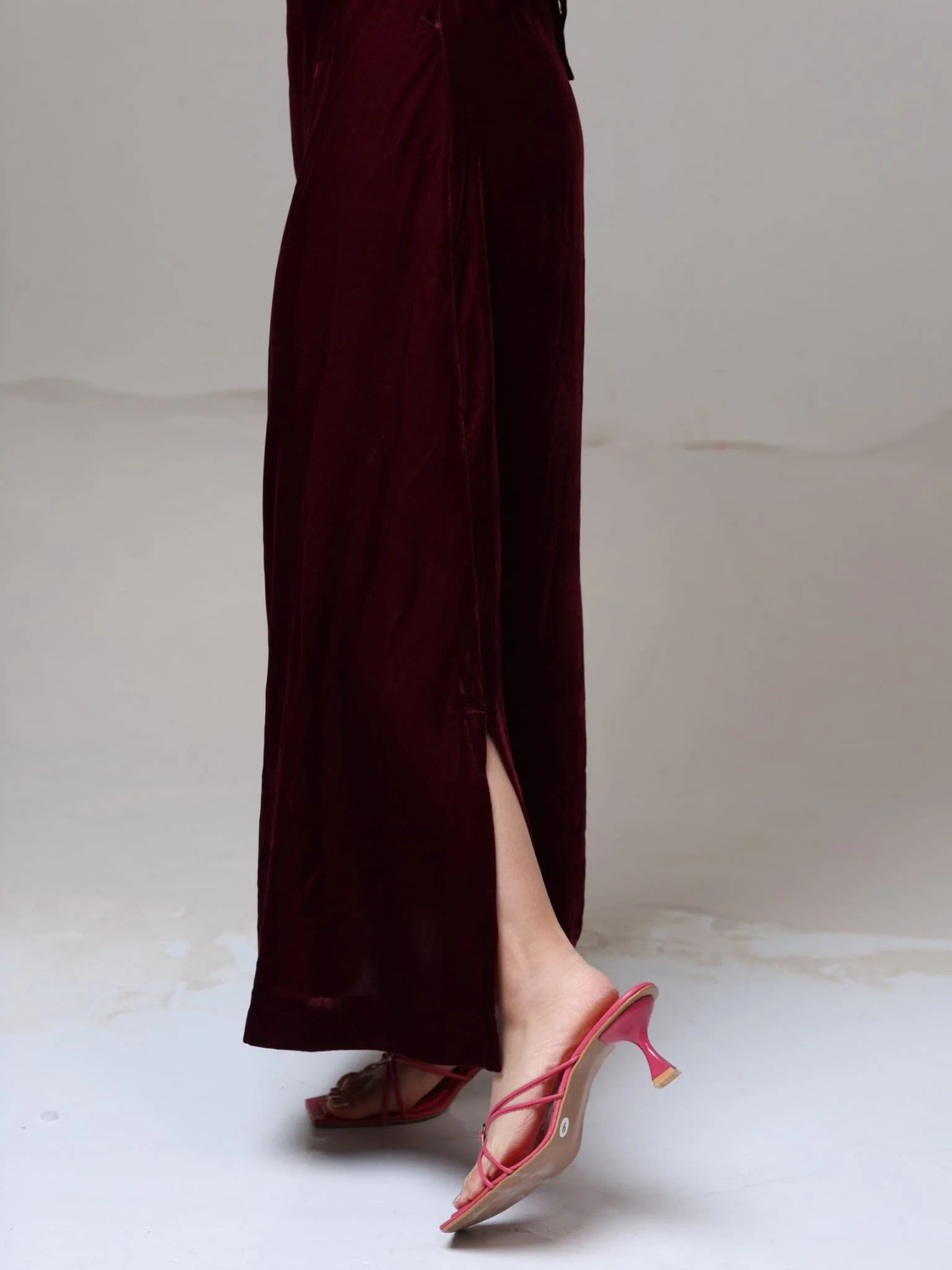 Calista Maroon Velvet Dress - Image 3