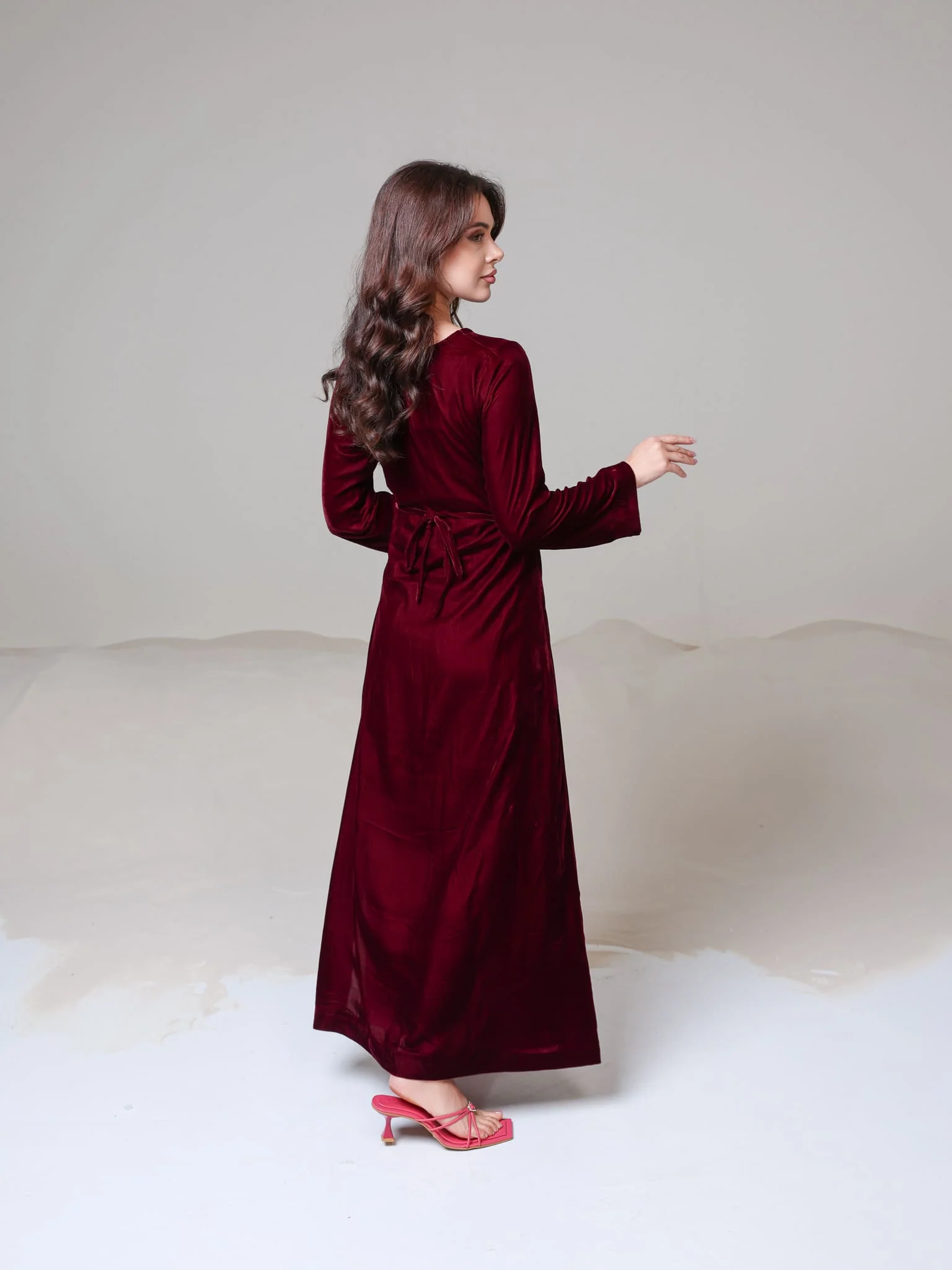 Calista Maroon Velvet Dress - Image 5