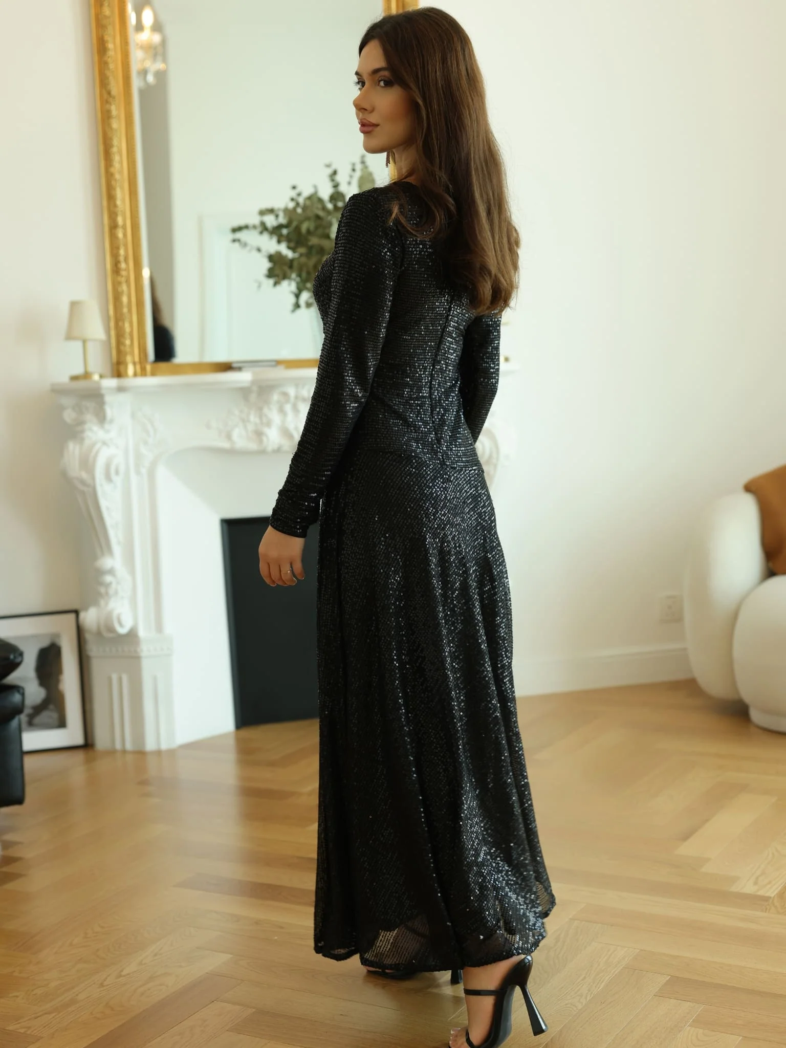 Cascade Black Sequin Dress - Image 3