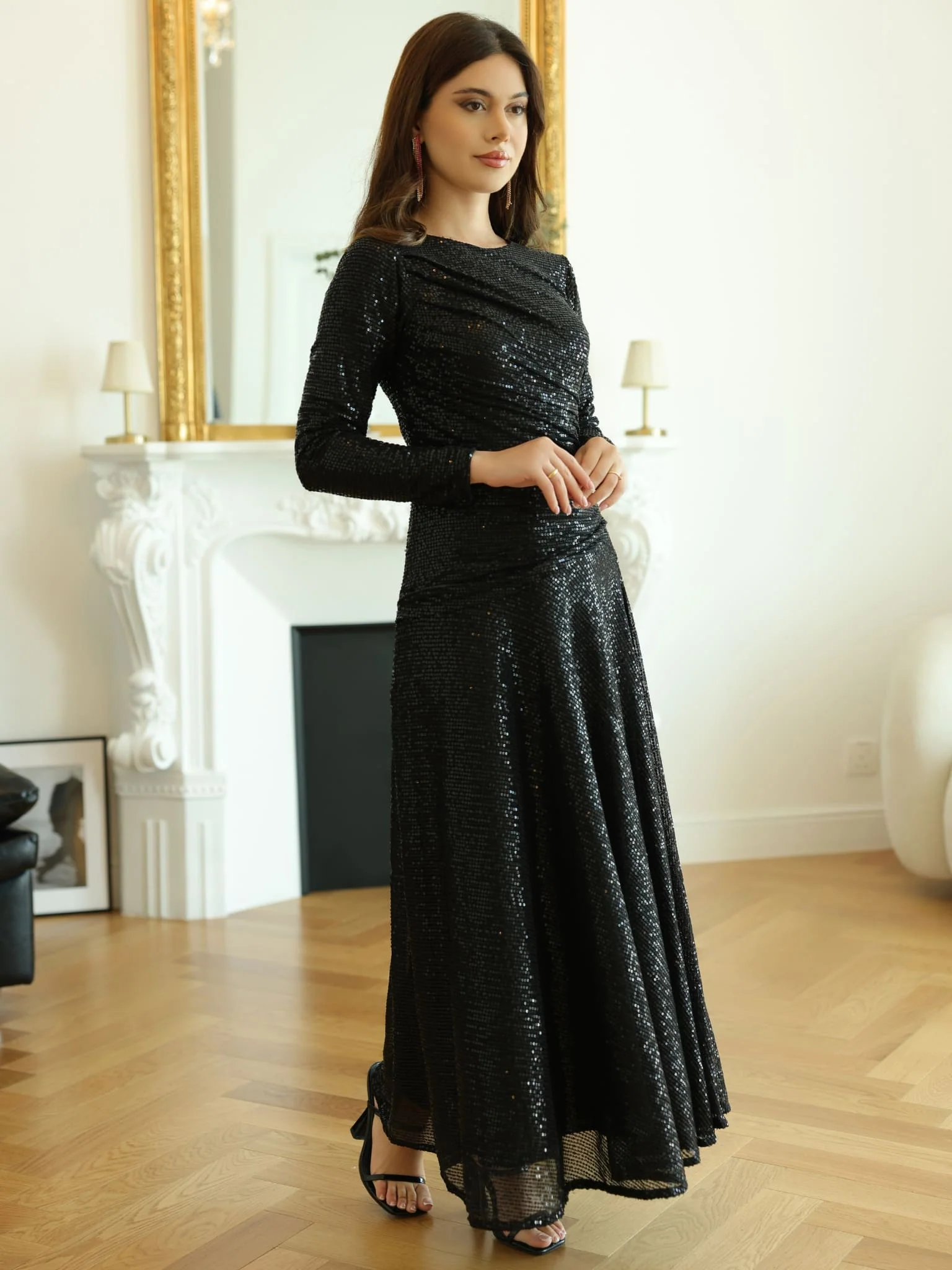 Cascade Black Sequin Dress - Image 4