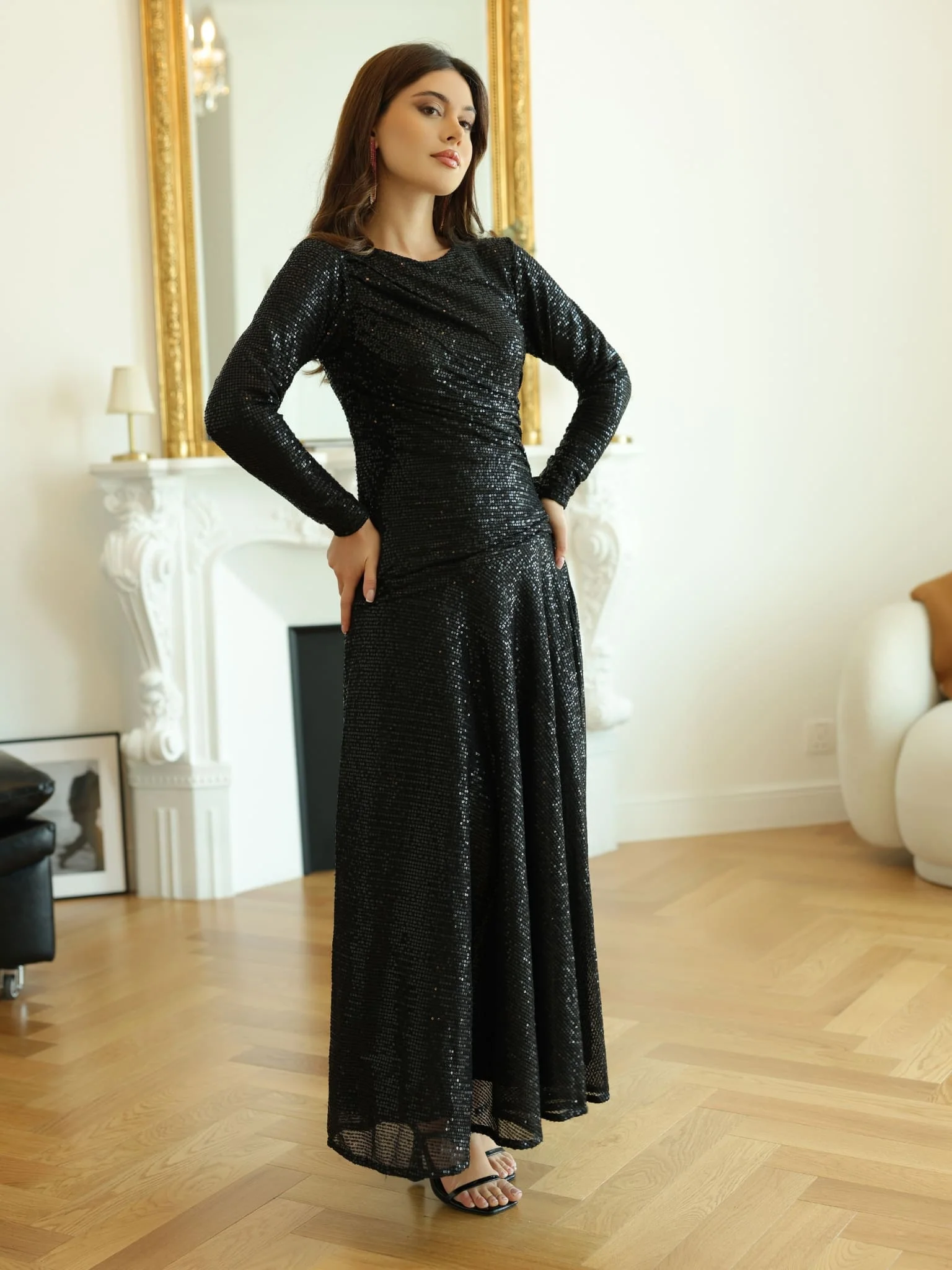 Cascade Black Sequin Dress - Image 6