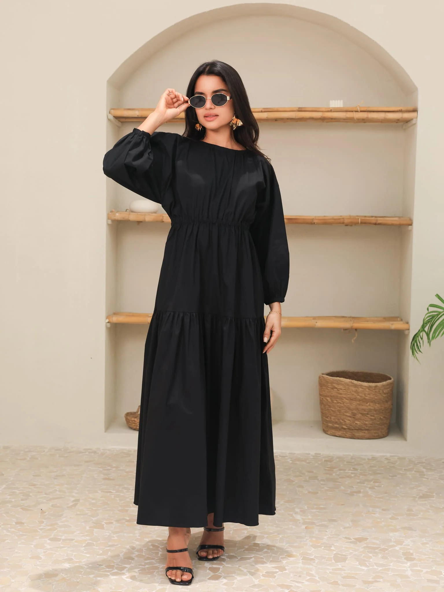 Caspian Black Poplin Dress - Image 10