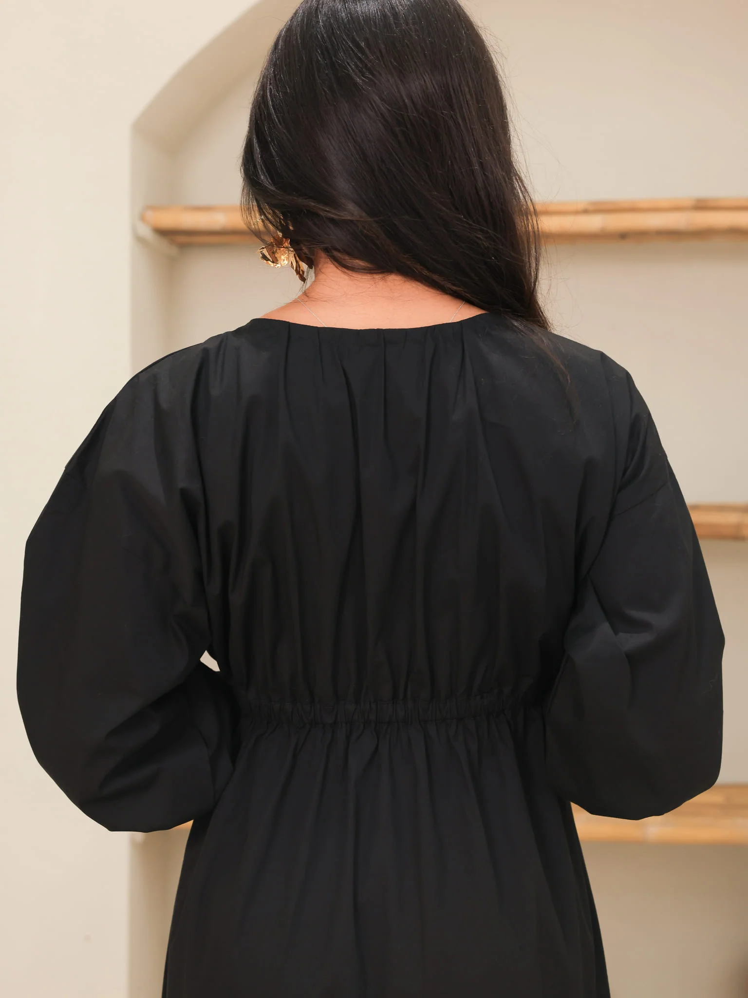Caspian Black Poplin Dress - Image 3