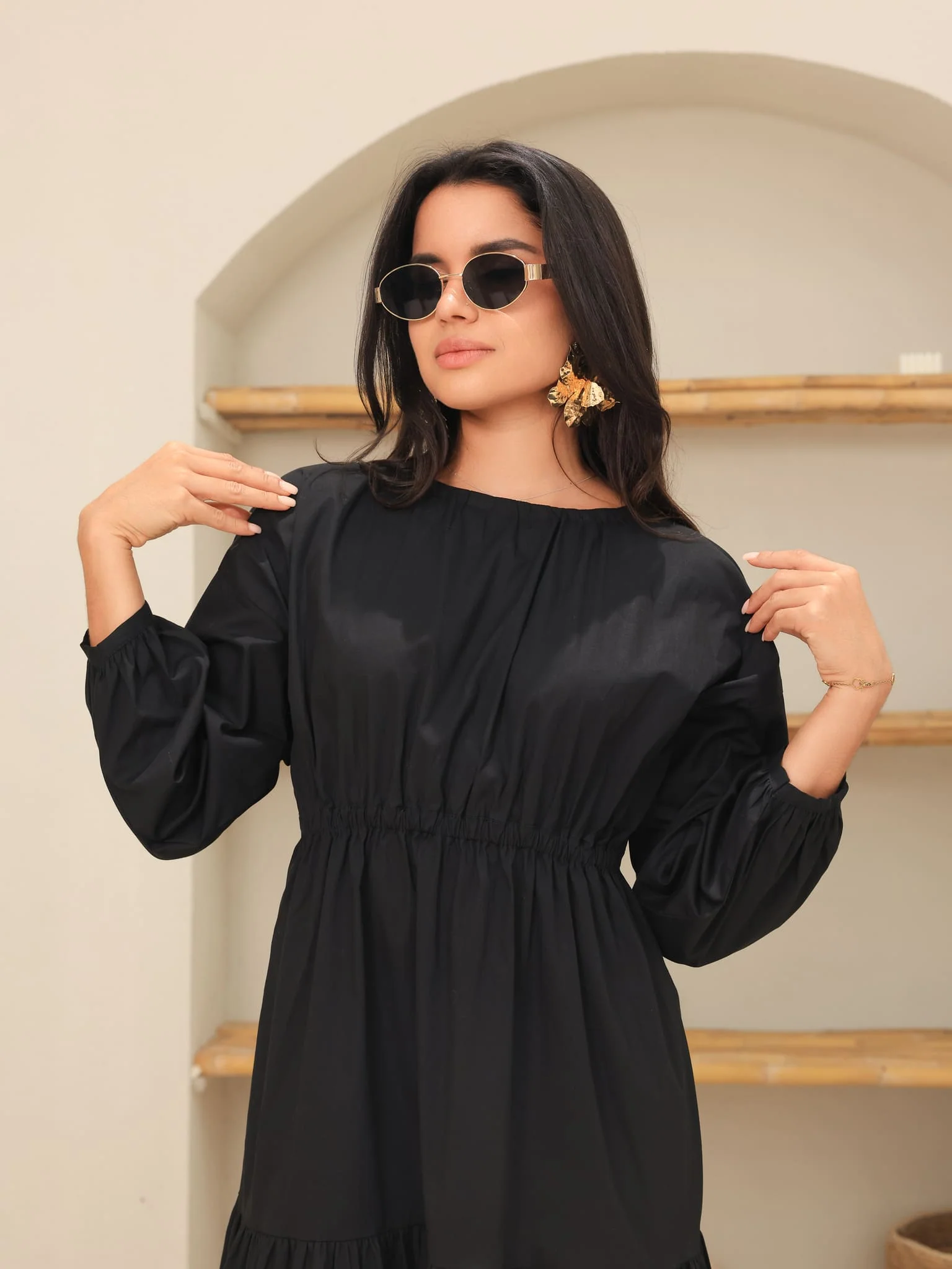 Caspian Black Poplin Dress - Image 5