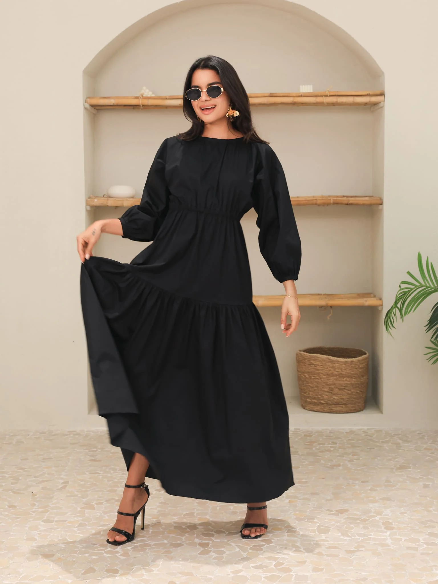 Caspian Black Poplin Dress - Image 6