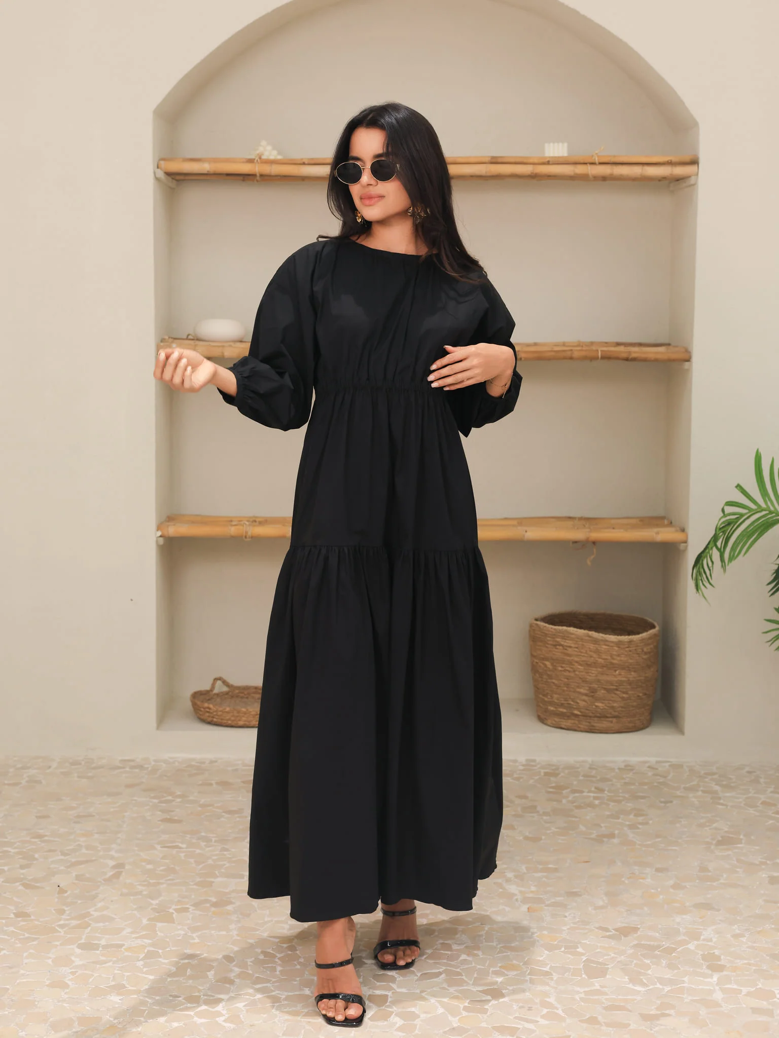 Caspian Black Poplin Dress - Image 7