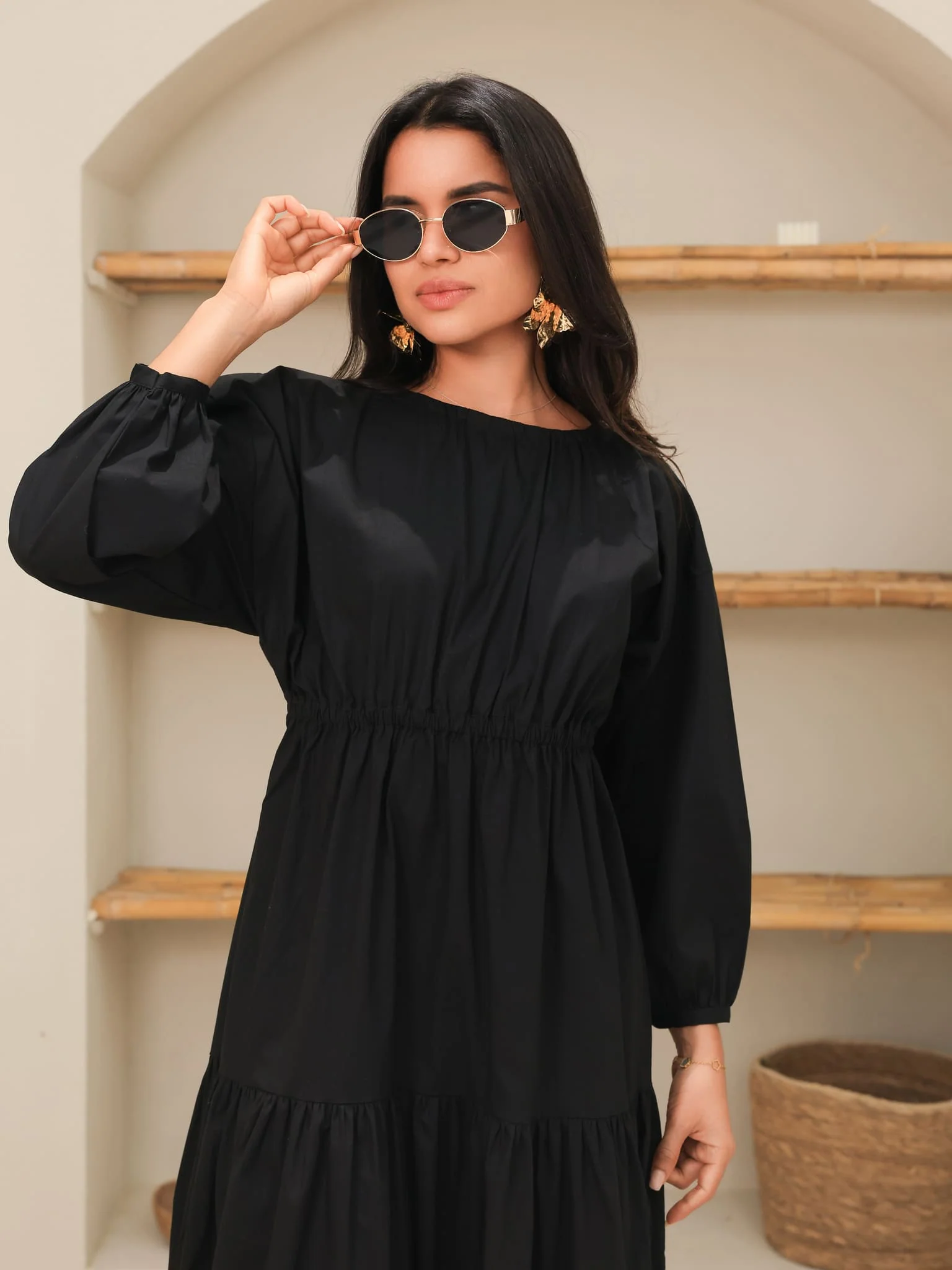 Caspian Black Poplin Dress - Image 8