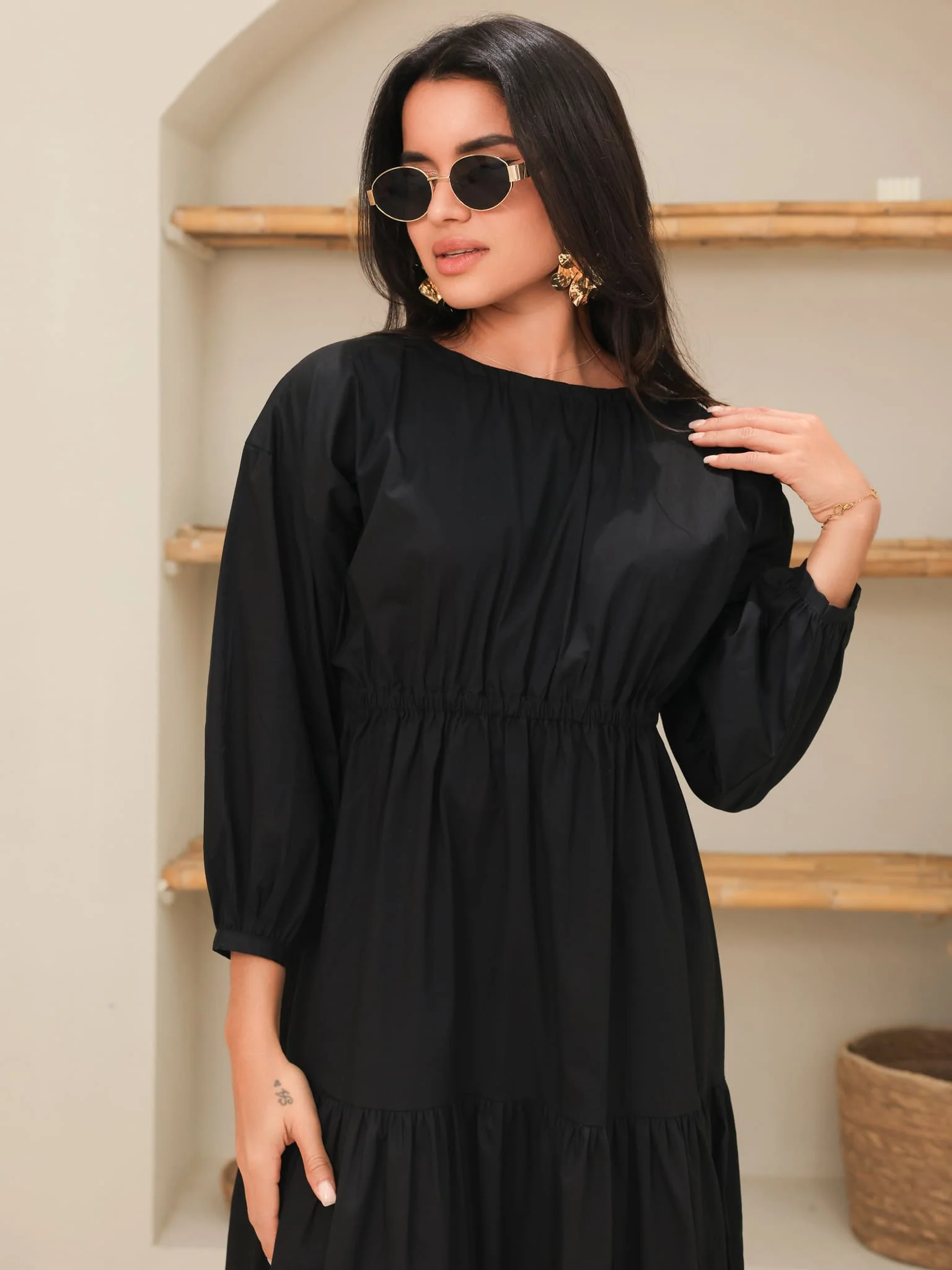 Caspian Black Poplin Dress - Image 9