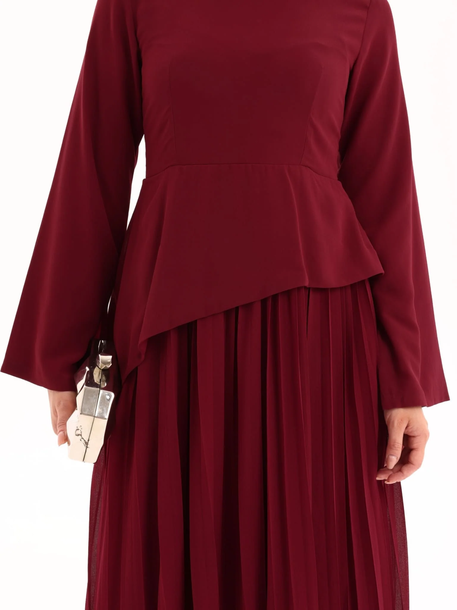 Celestine Maroon Pleated Long Dress - Image 2