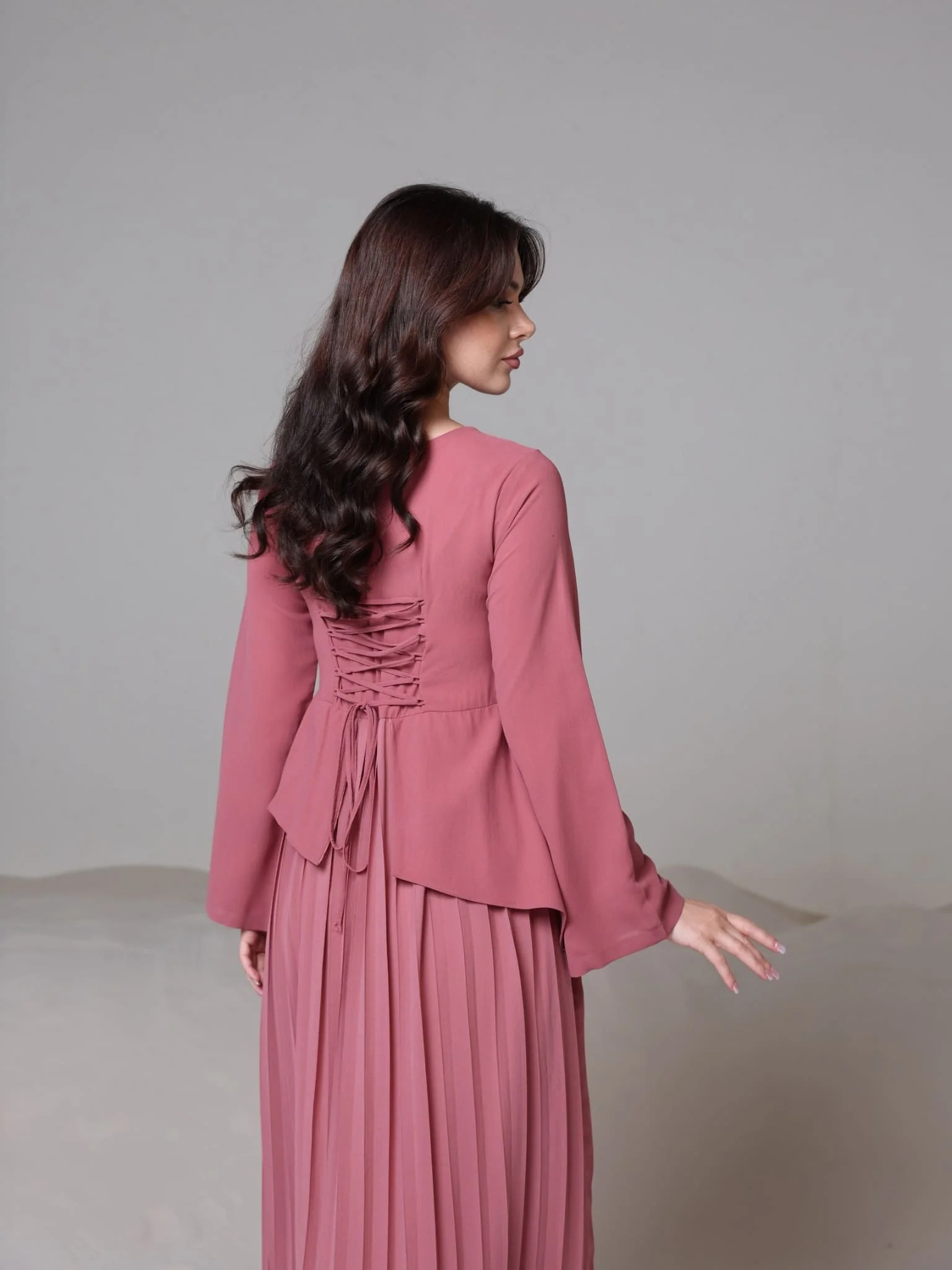 Celestine Pink Pleated Long Dress - Image 10