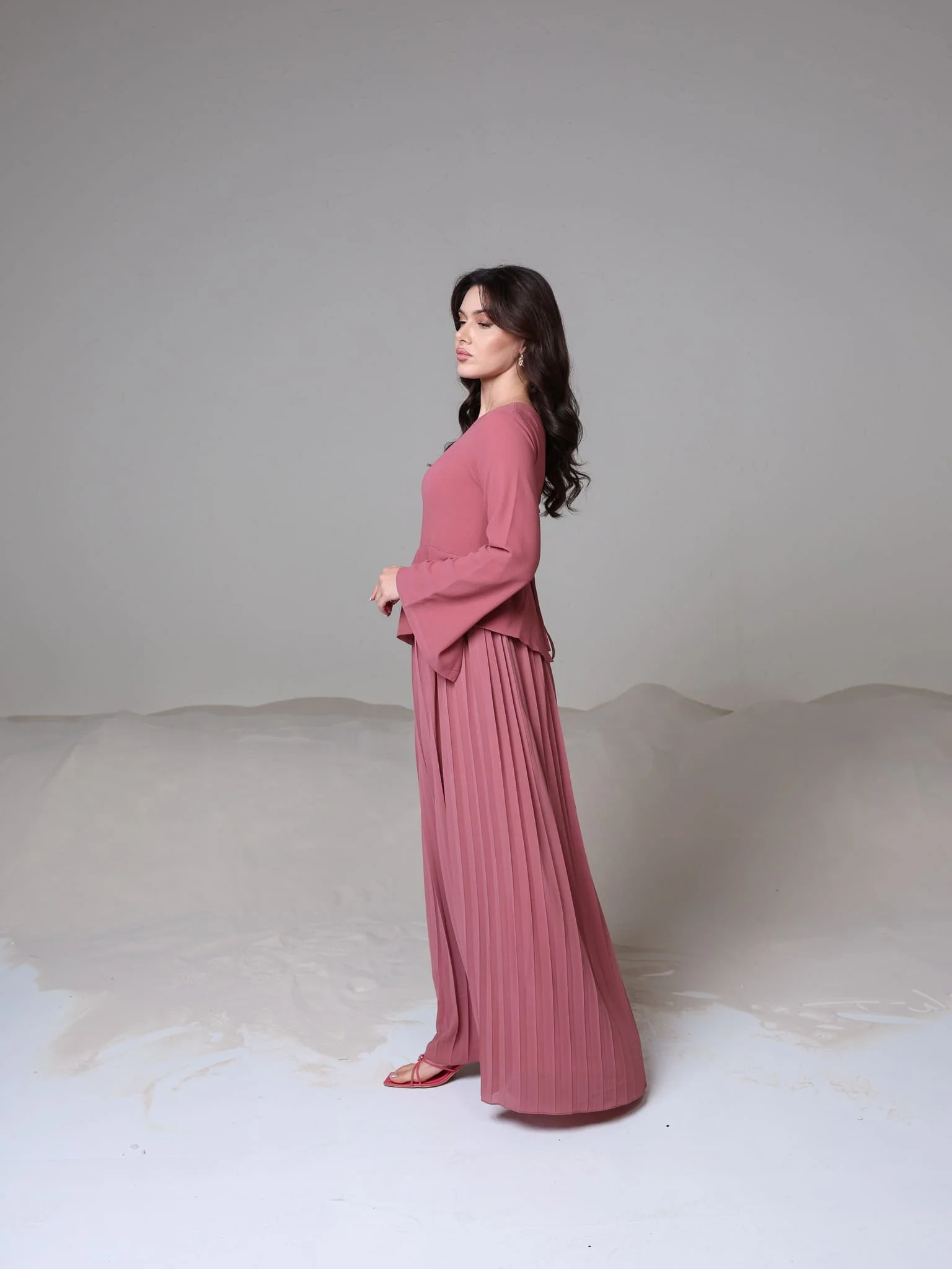 Celestine Pink Pleated Long Dress - Image 13