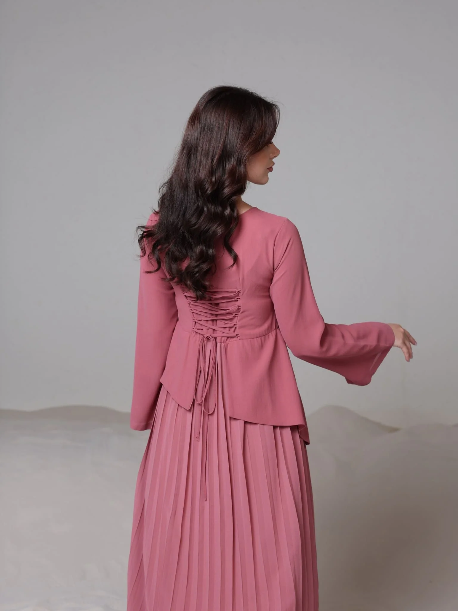 Celestine Pink Pleated Long Dress - Image 5