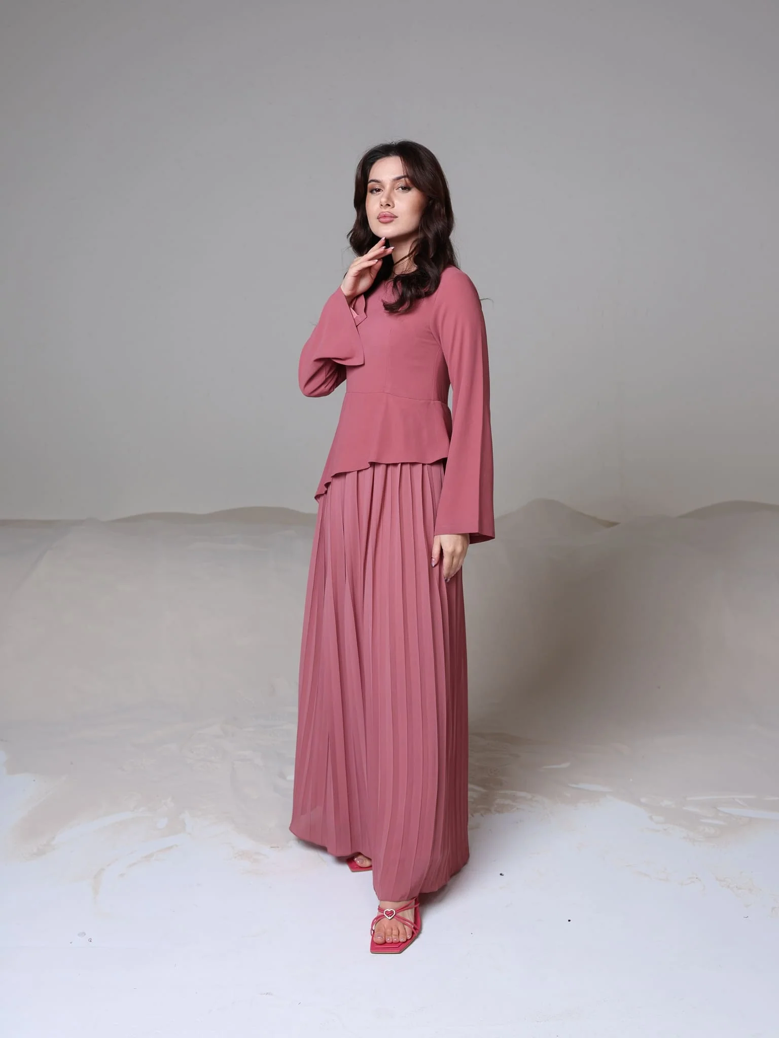 Celestine Pink Pleated Long Dress - Image 7