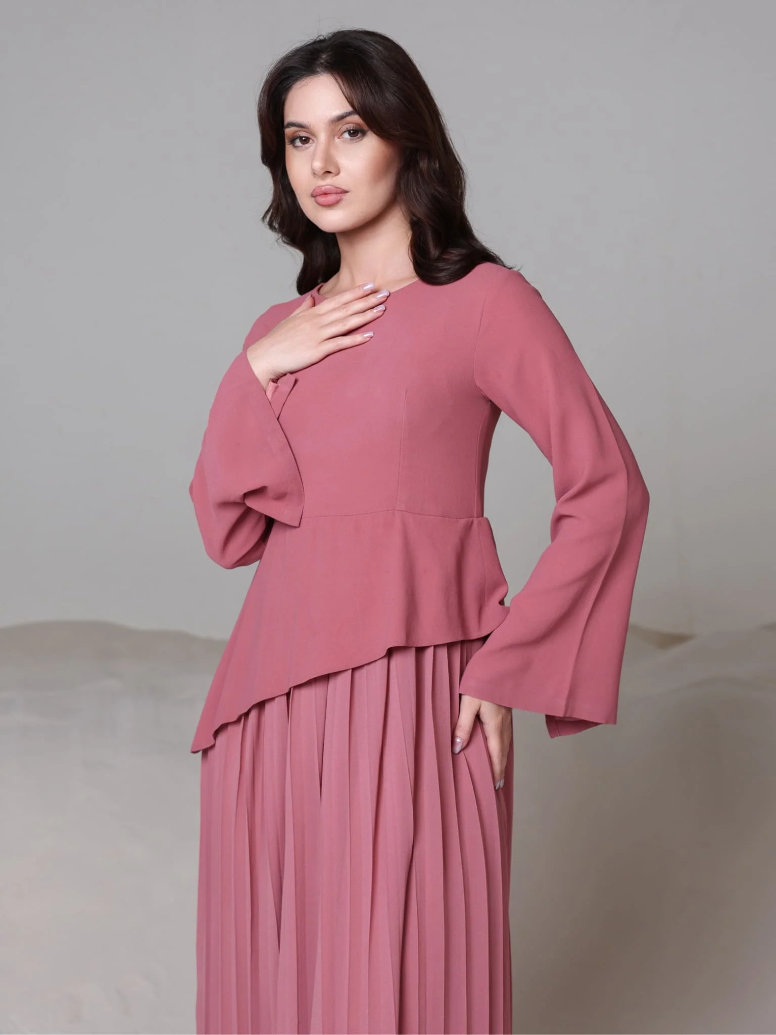 Celestine Pink Pleated Long Dress - Image 9
