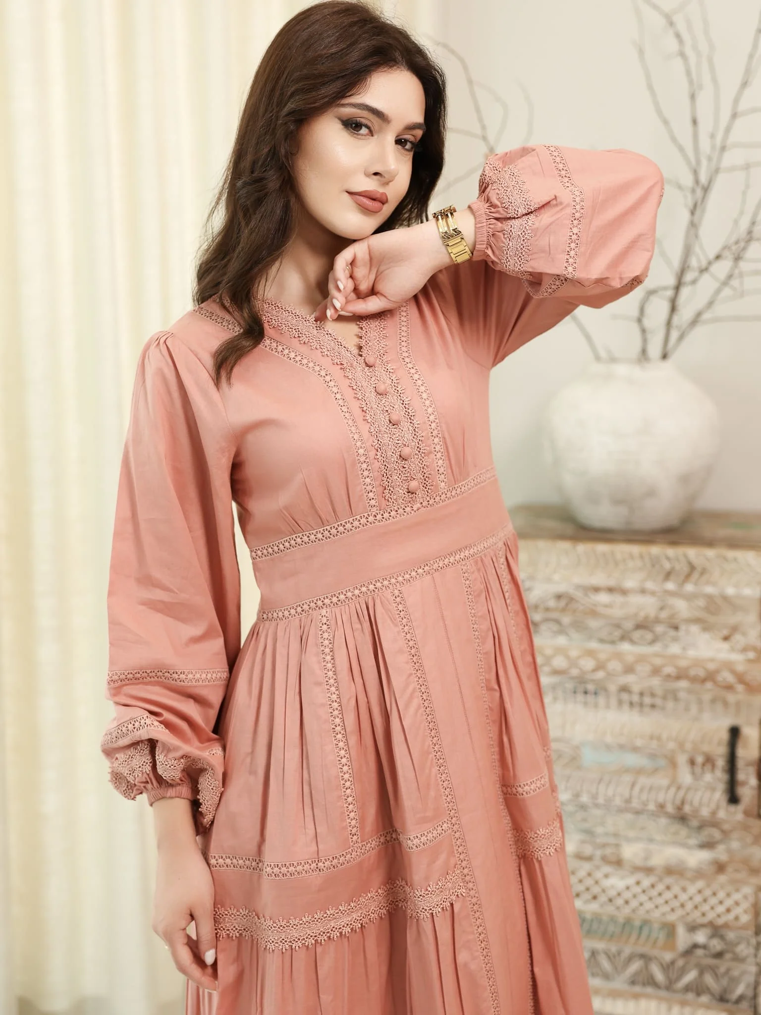 Celosia Peach Lace Long Dress - Image 4