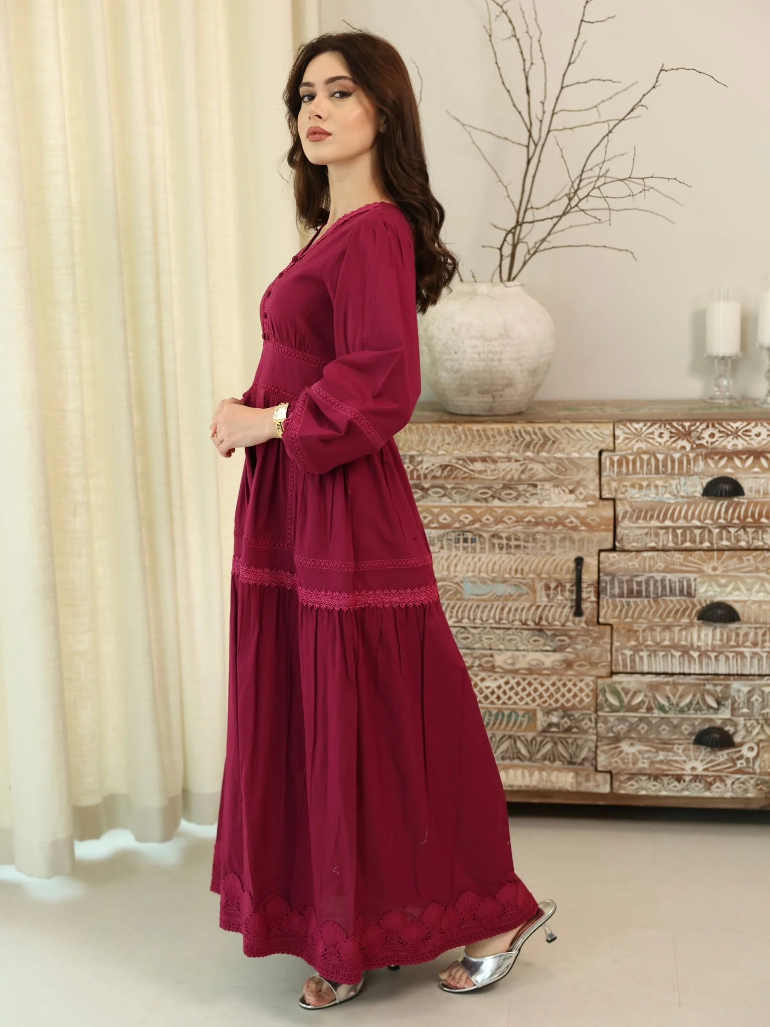 Celosia Plum Lace Long Dress - Image 3