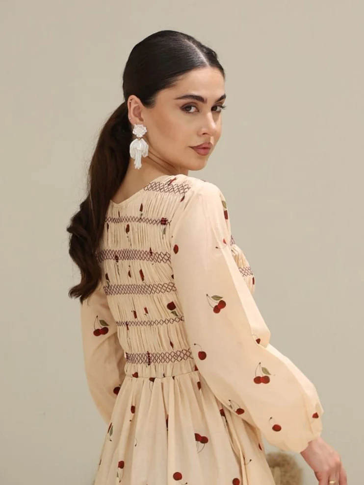 Cherry Luxe Smocked Printed Summer Dress - Image 3