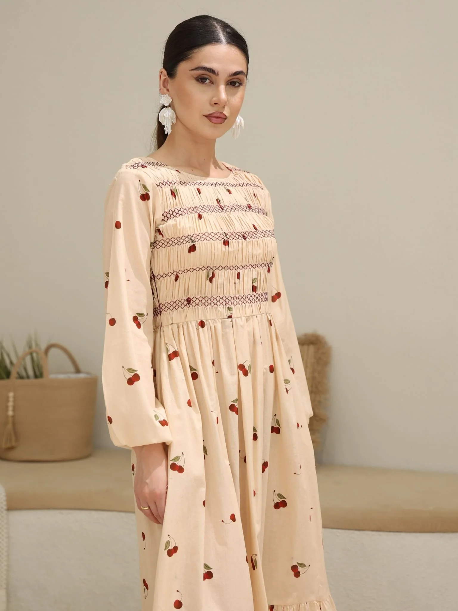 Cherry Luxe Smocked Printed Summer Dress - Image 4