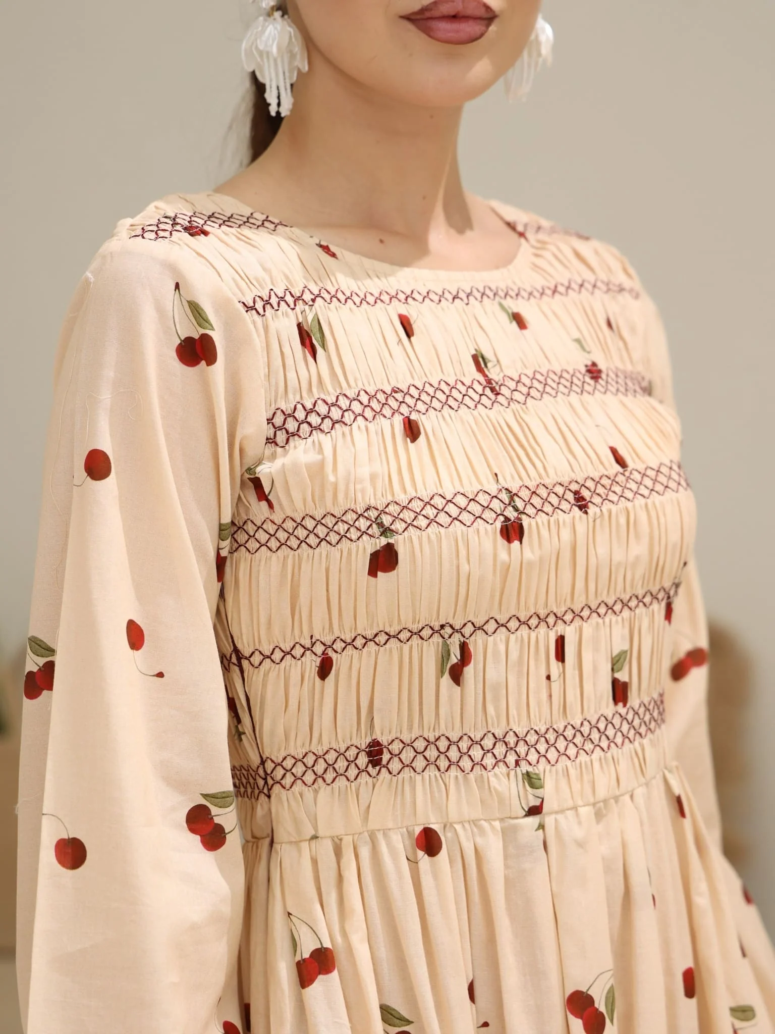 Cherry Luxe Smocked Printed Summer Dress - Image 6