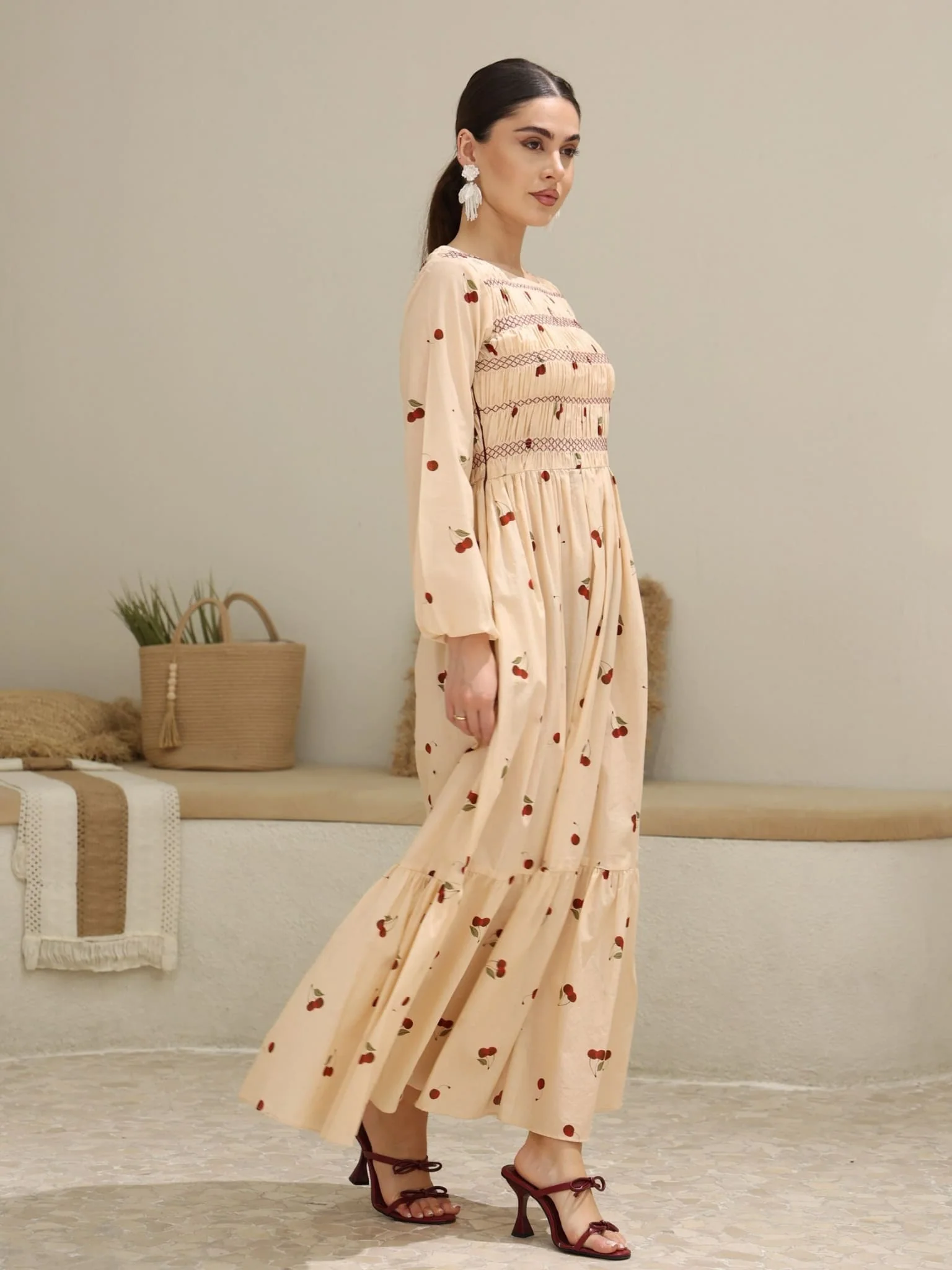 Cherry Luxe Smocked Printed Summer Dress - Image 7