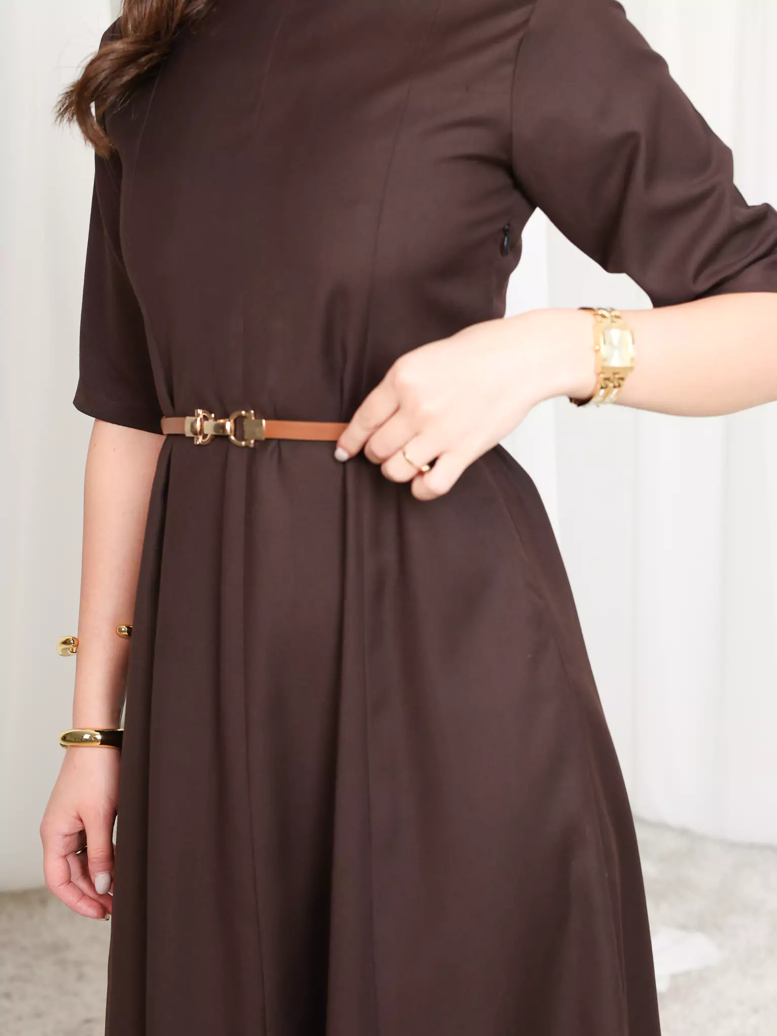 Cigar Panel Brown Long Dress - Image 4
