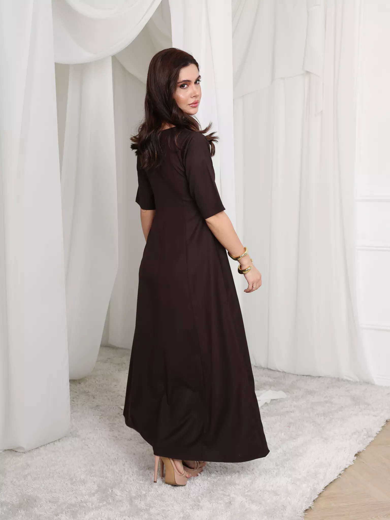 Cigar Panel Brown Long Dress - Image 5