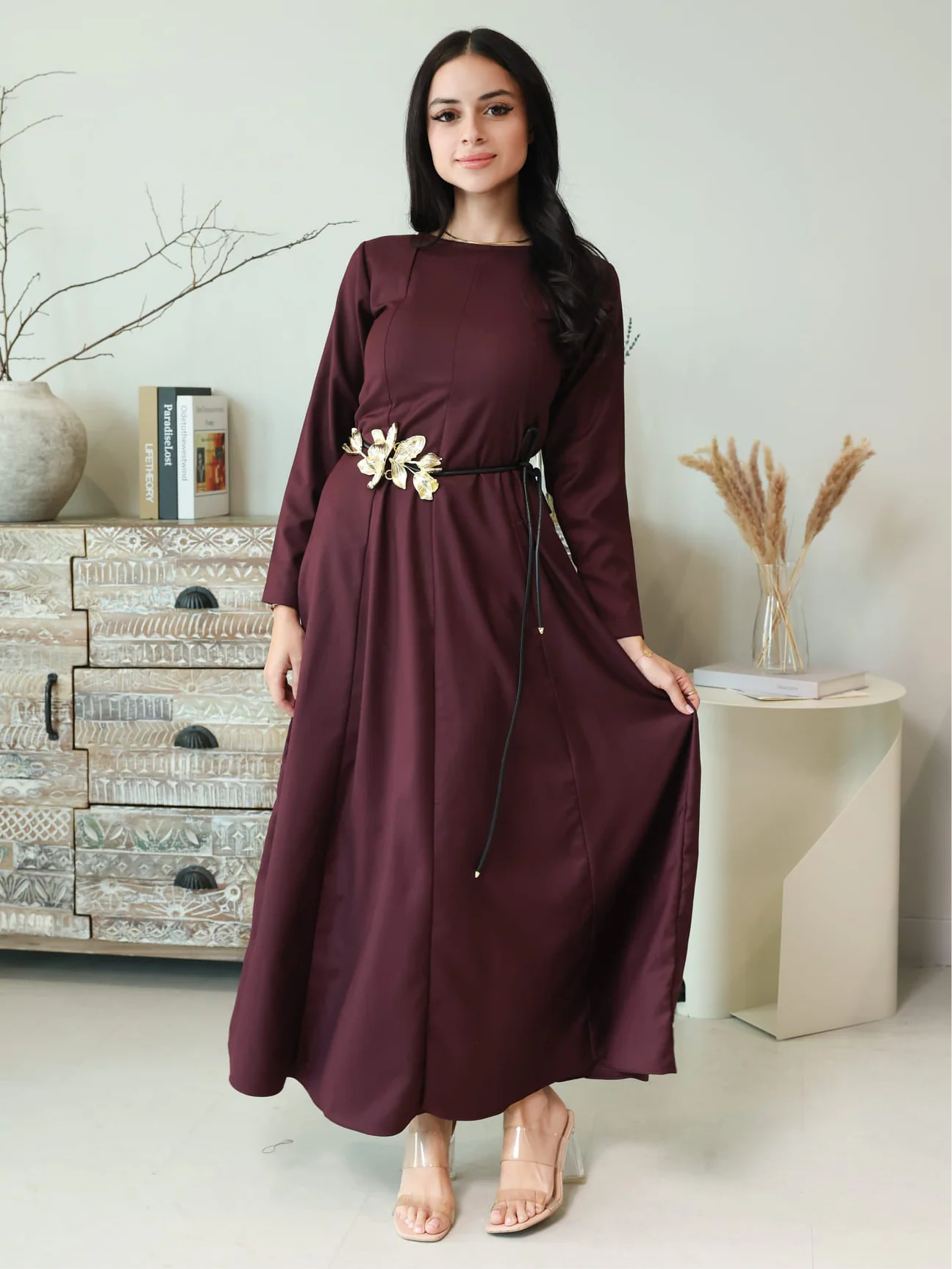 Cigar Panel Plum Long Dress - Image 11