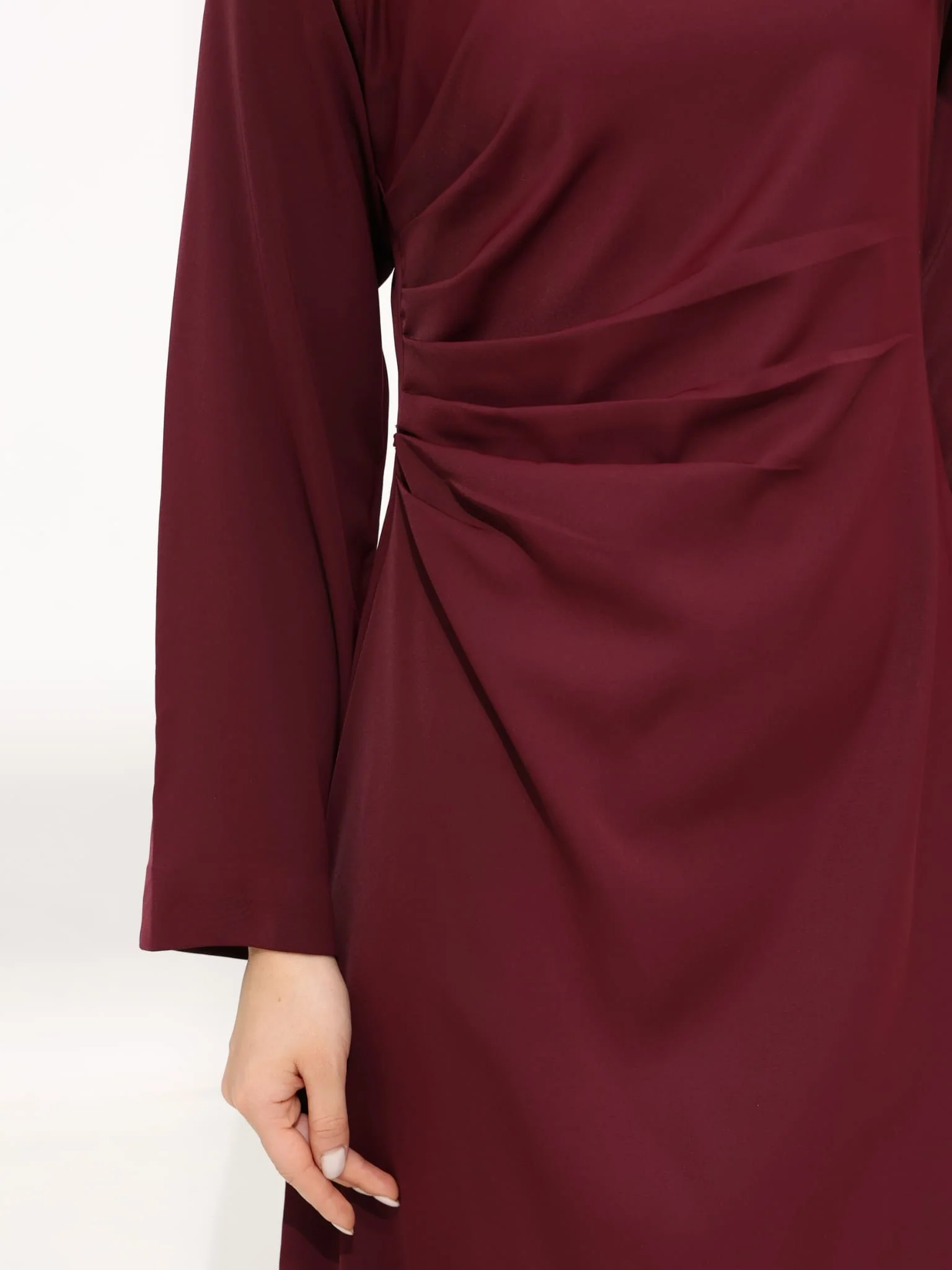 Cressida Maroon Pleat Long Dress - Image 3