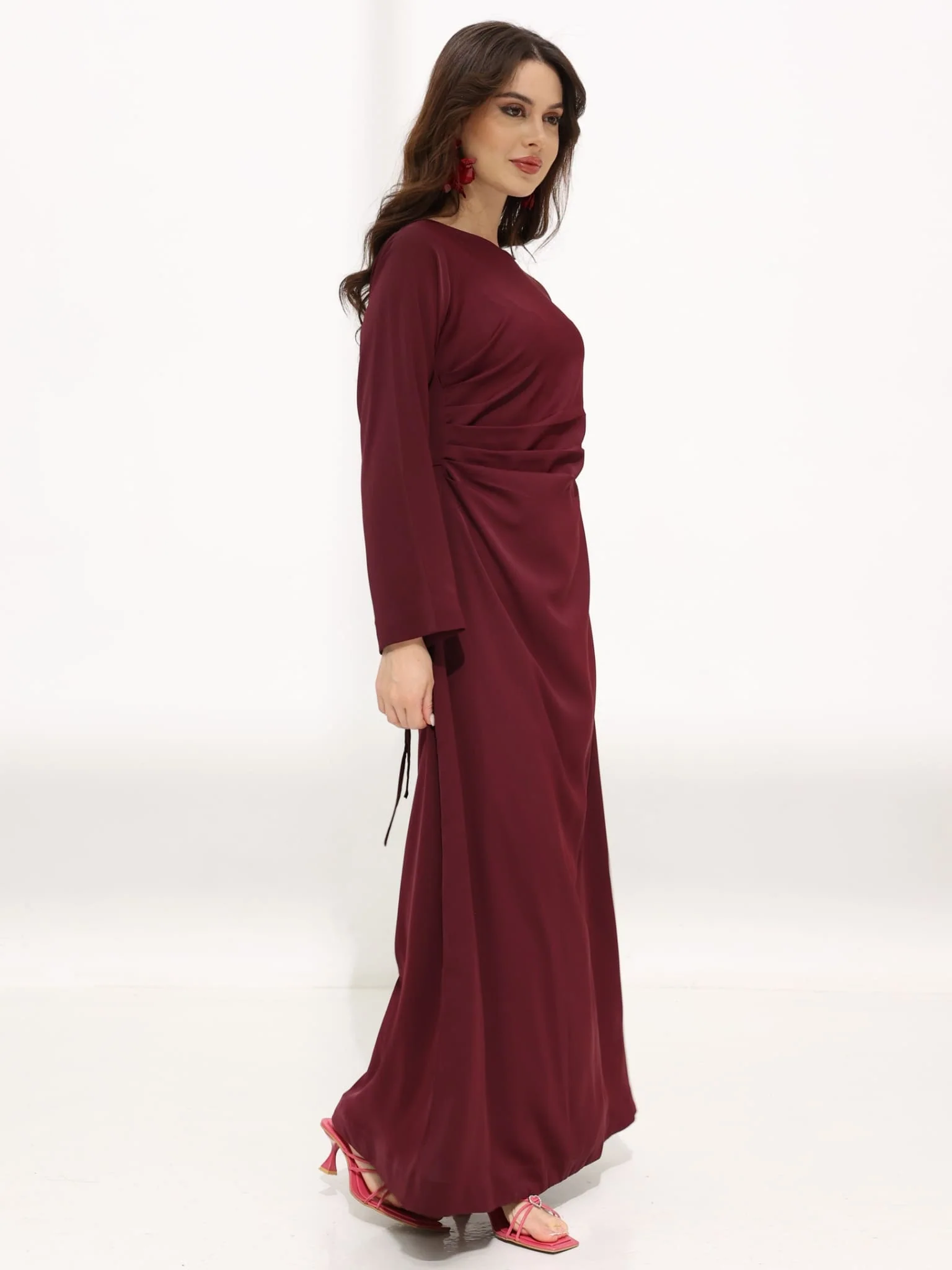 Cressida Maroon Pleat Long Dress - Image 4
