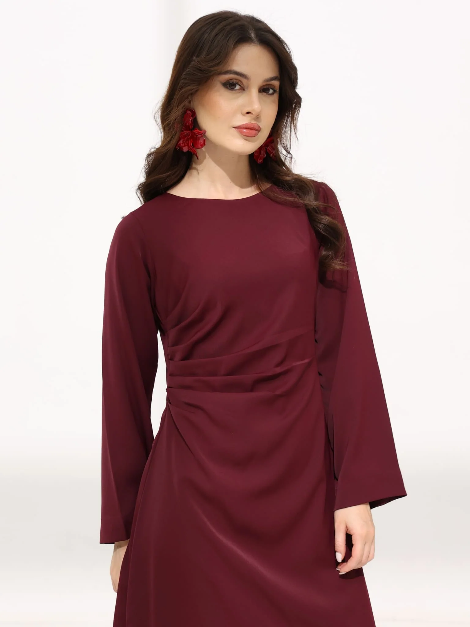 Cressida Maroon Pleat Long Dress - Image 5