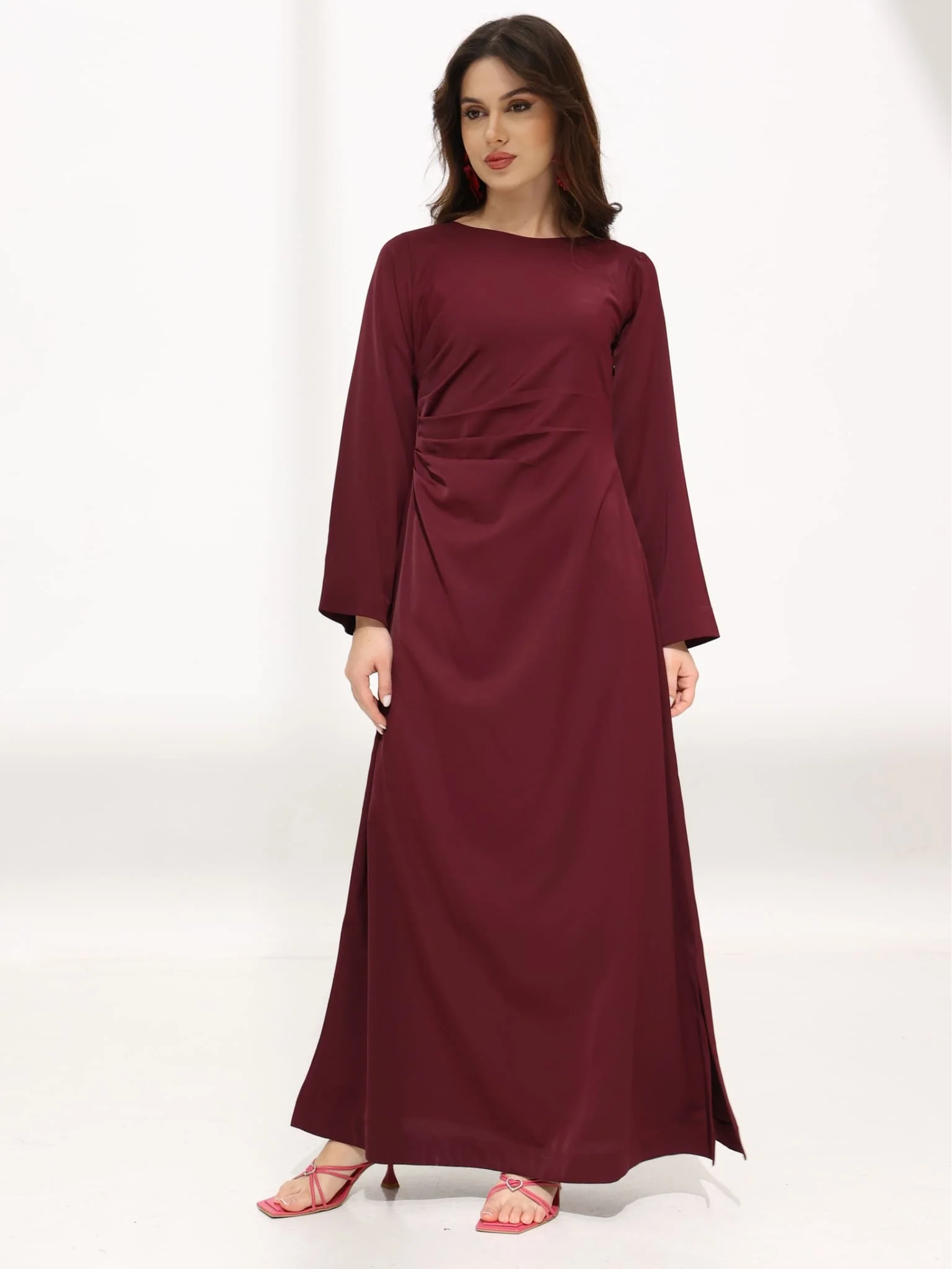 Cressida Maroon Pleat Long Dress - Image 6