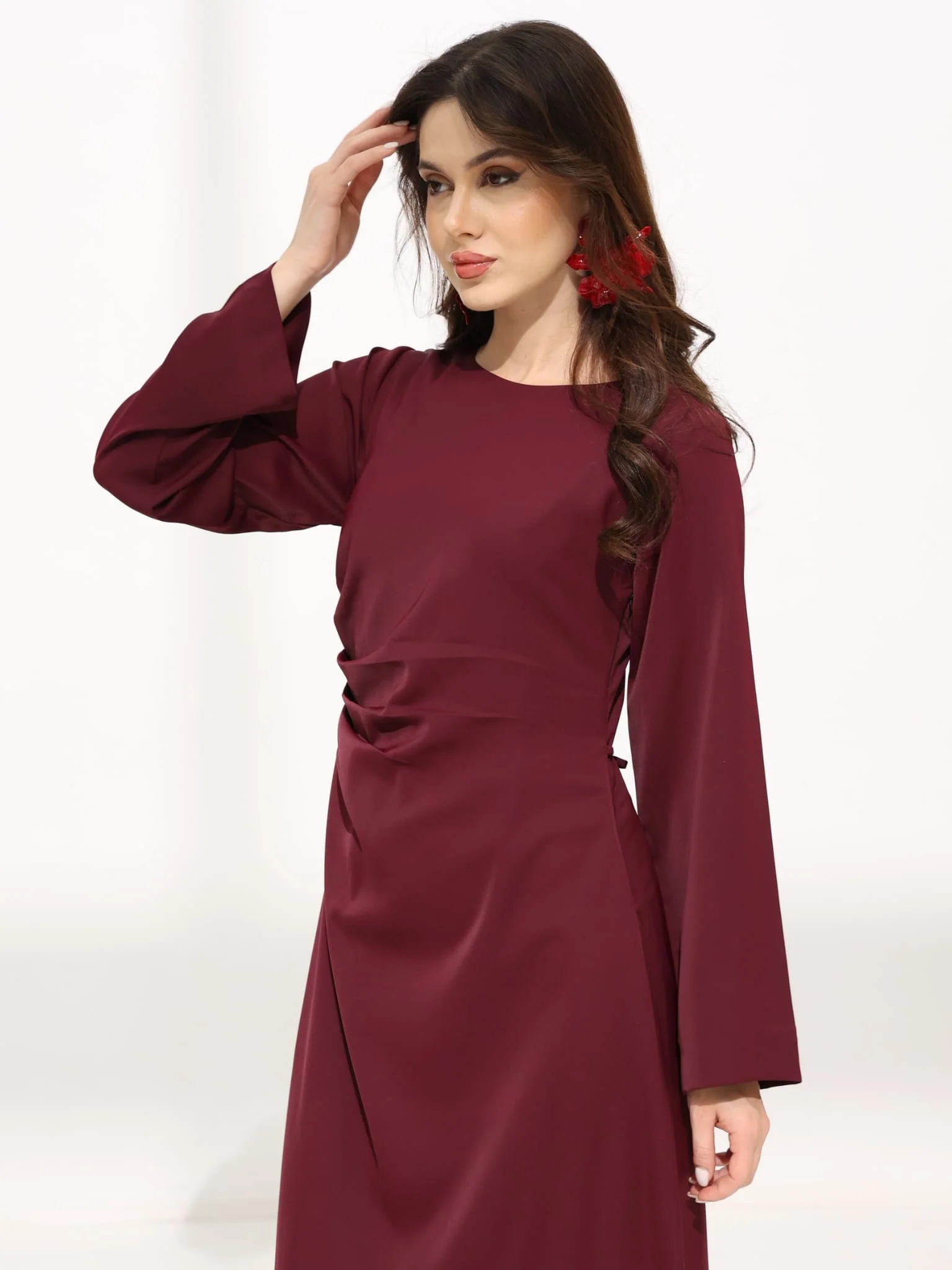 Cressida Maroon Pleat Long Dress - Image 7