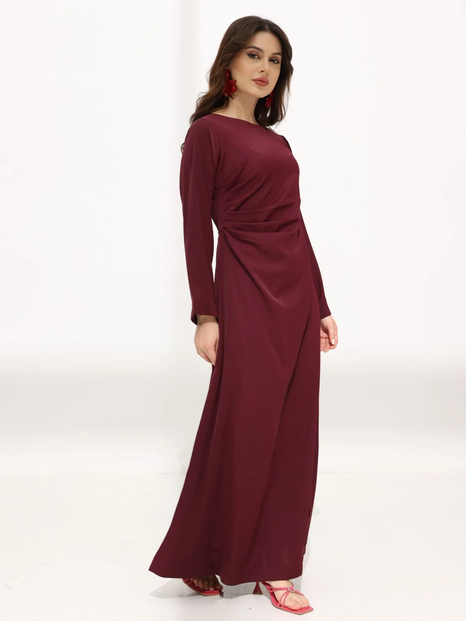 Cressida Maroon Pleat Long Dress - Image 8
