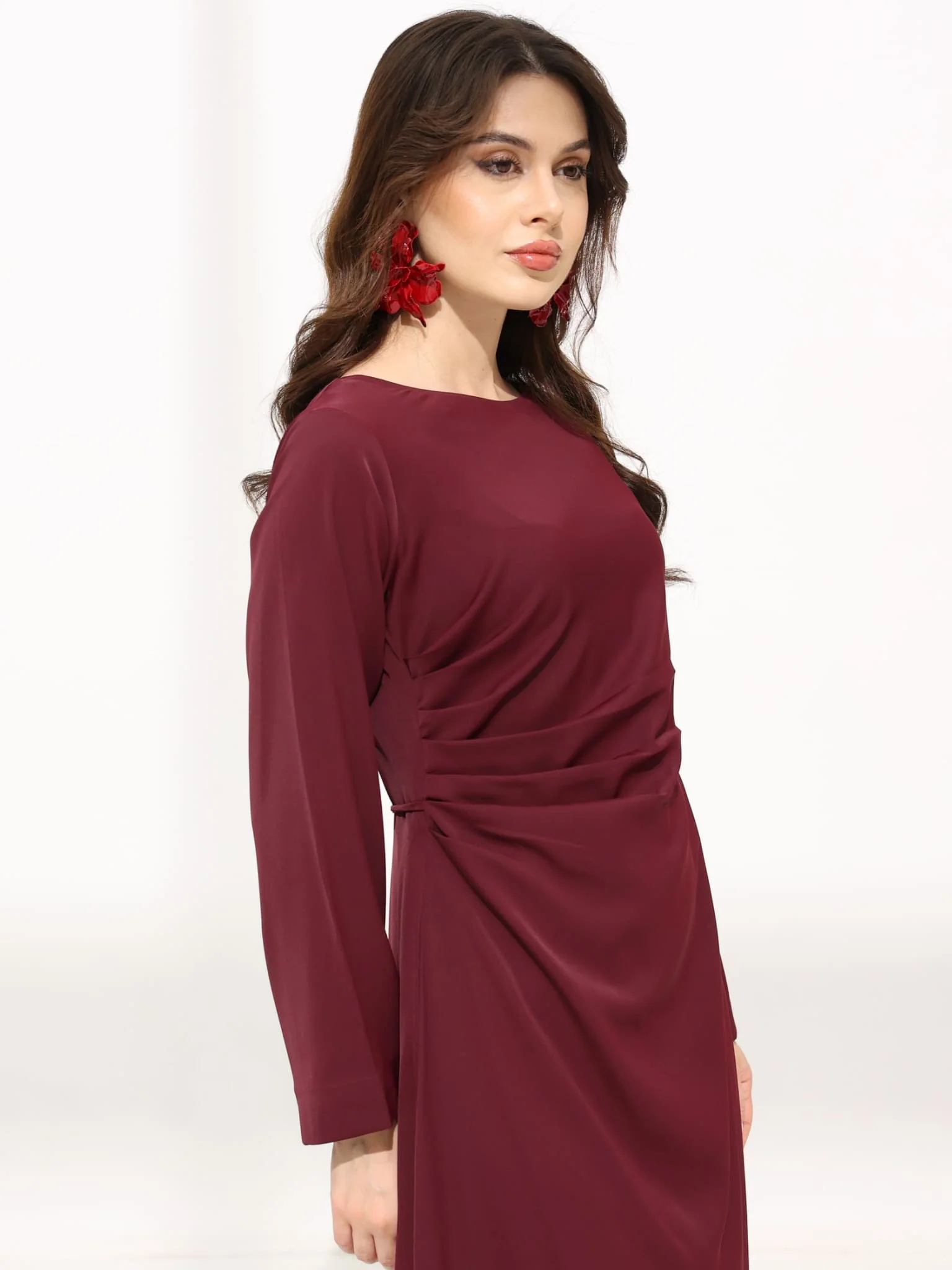 Cressida Maroon Pleat Long Dress - Image 9