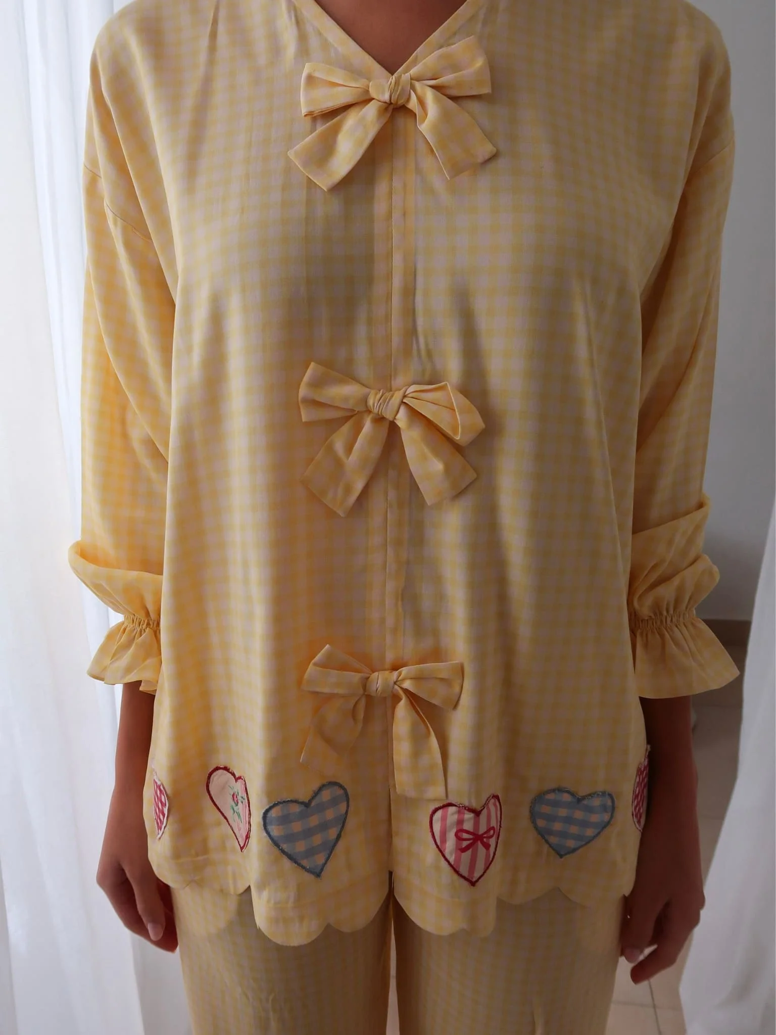 Cupidee Vichy Bow Butter Yellow Lounge Shirt - Image 6