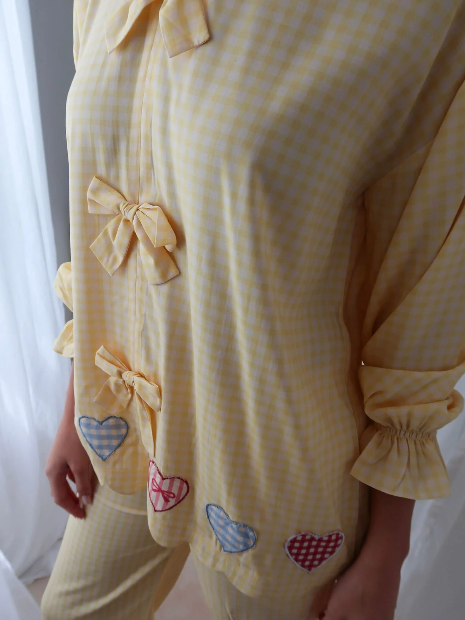 Cupidee Vichy Bow Butter Yellow Lounge Shirt - Image 8