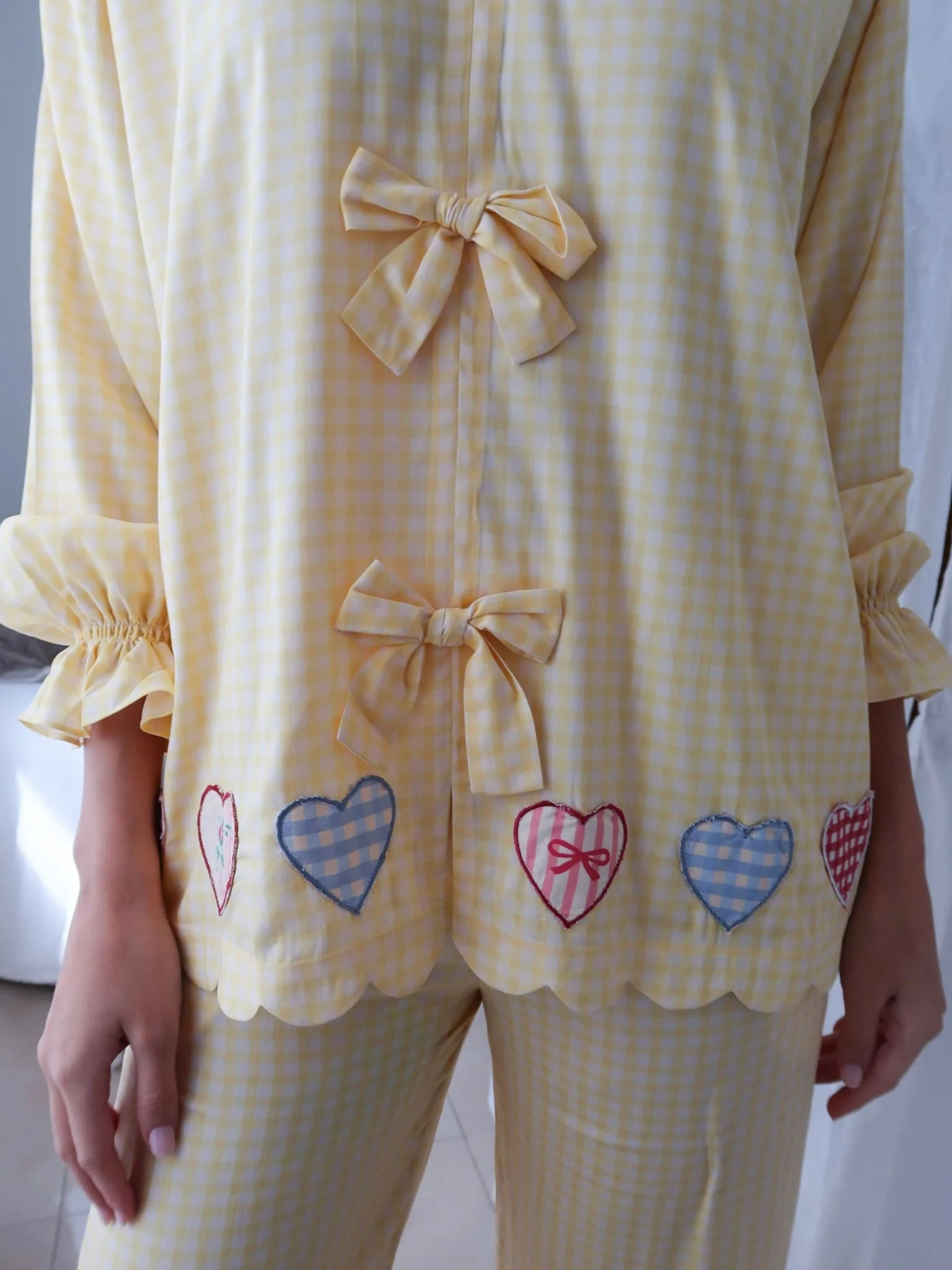 Cupidee Vichy Bow Butter Yellow Lounge Trouser Pants - Image 5