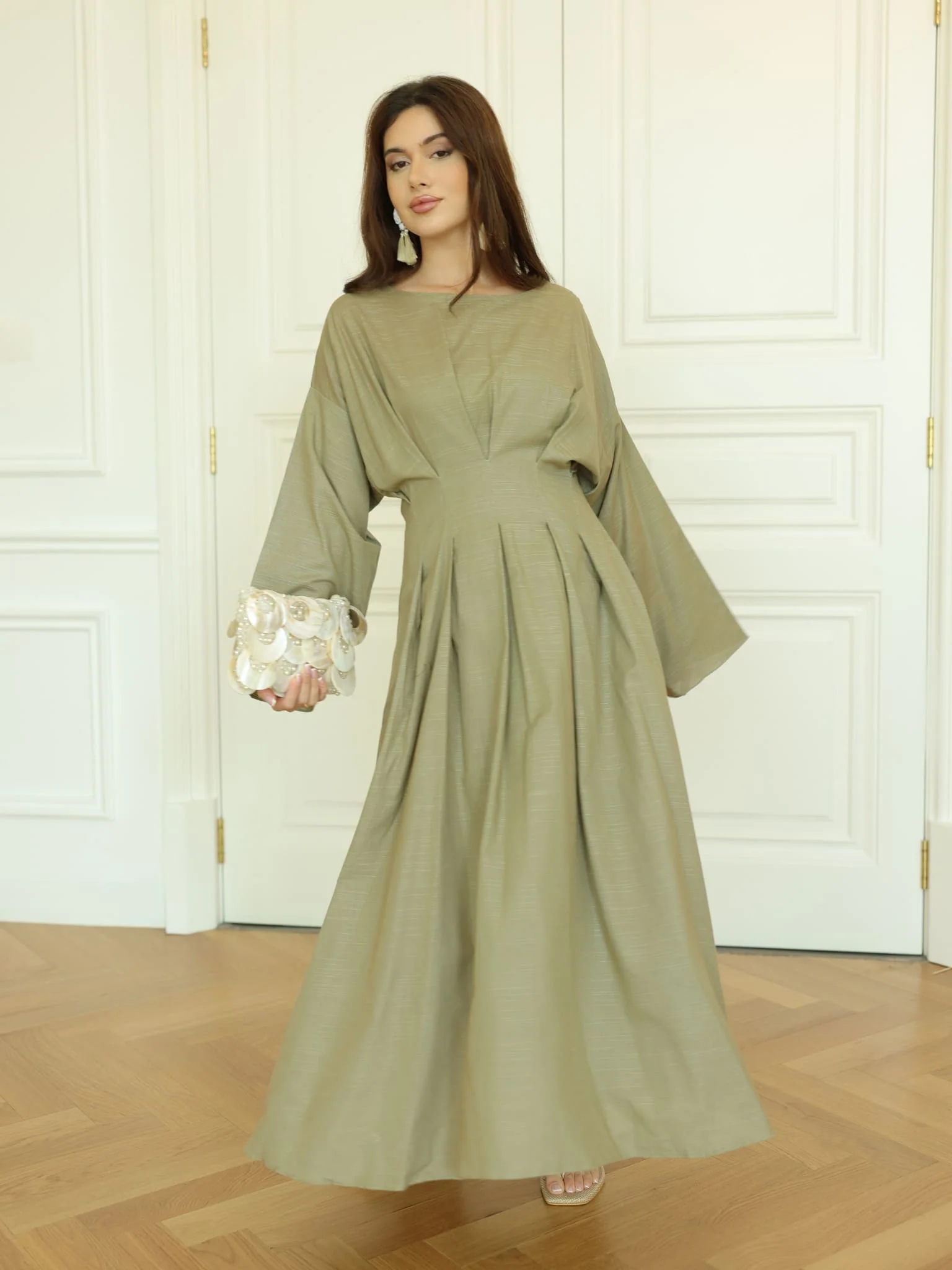 Cyinth Pleated Olive Dress - Image 6