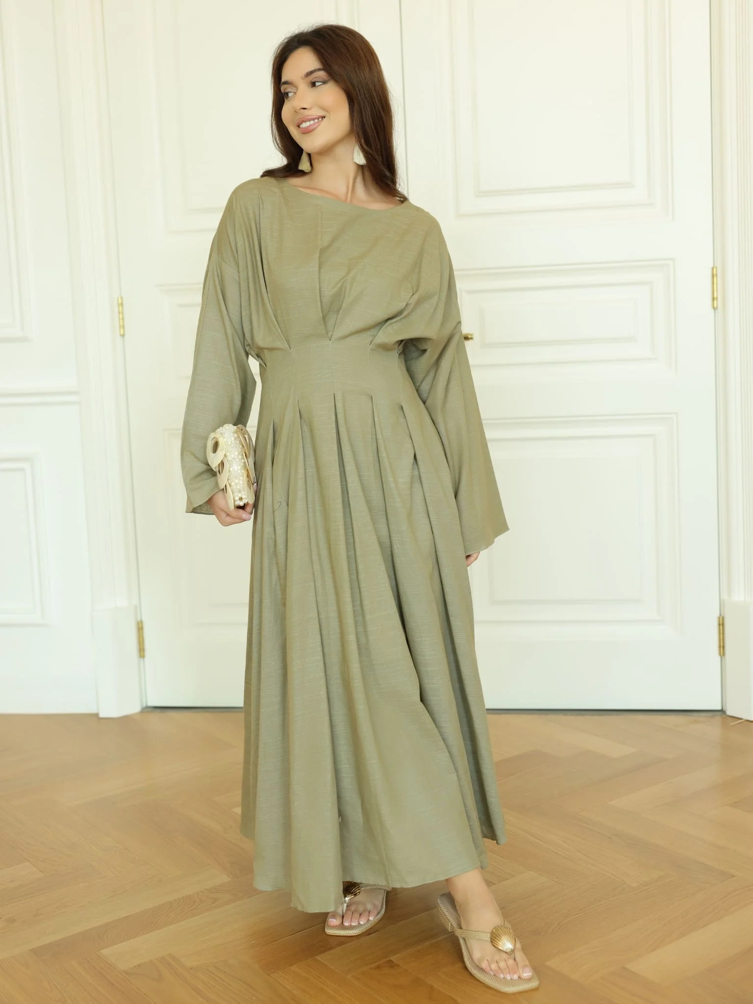 Cyinth Pleated Olive Dress - Image 7