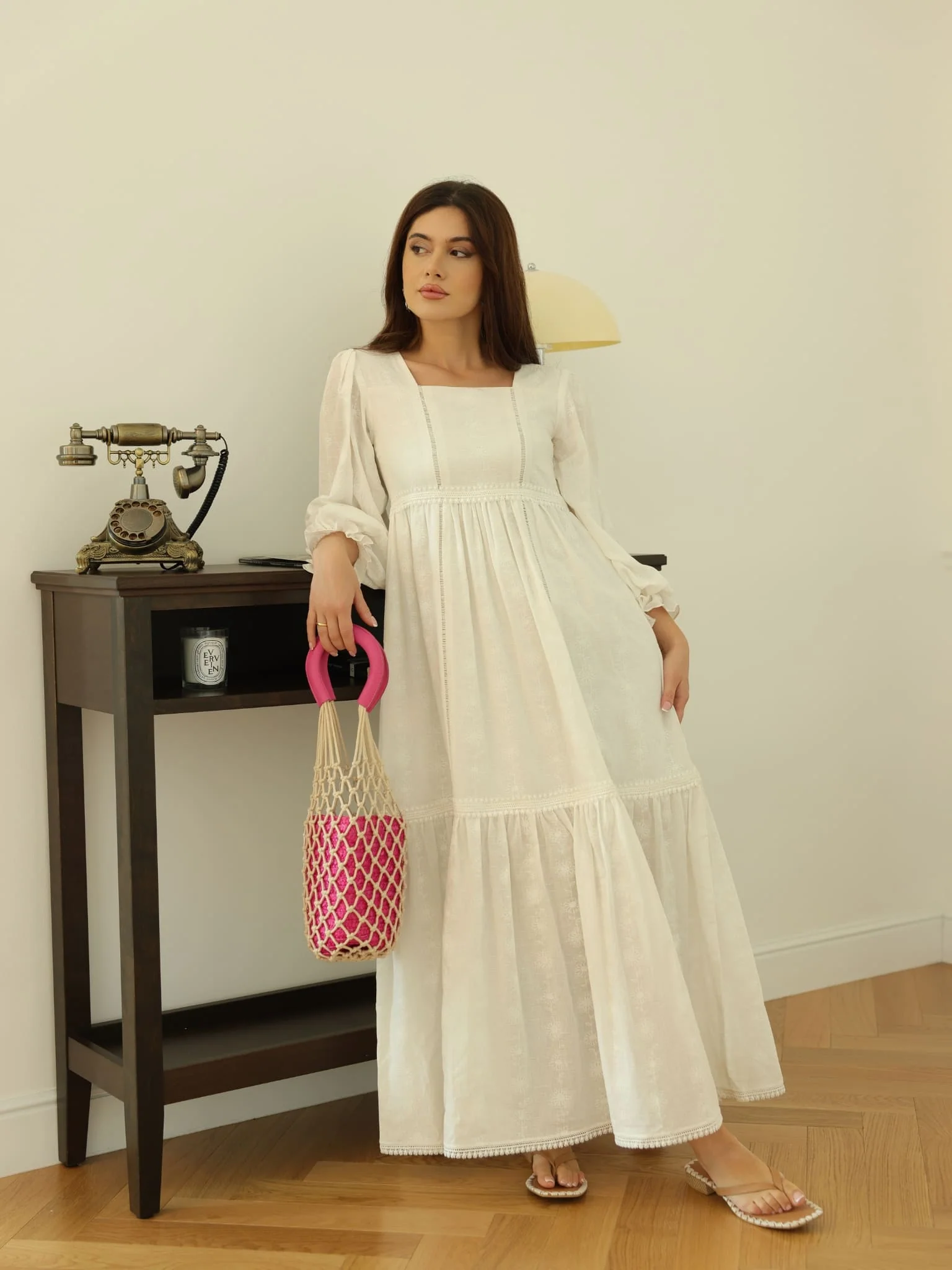 Delilah White Floral Texture Dress - Image 8