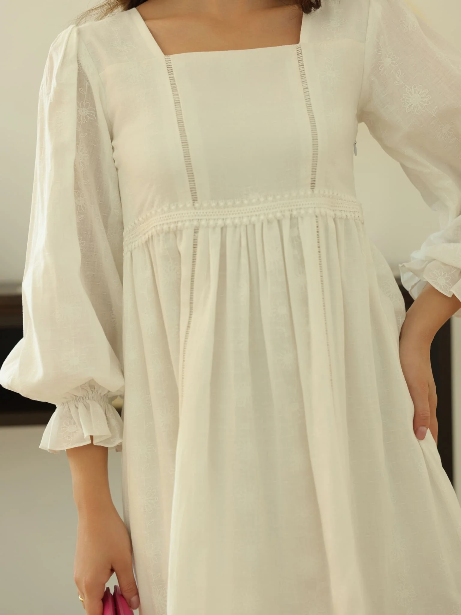 Delilah White Floral Texture Dress - Image 9