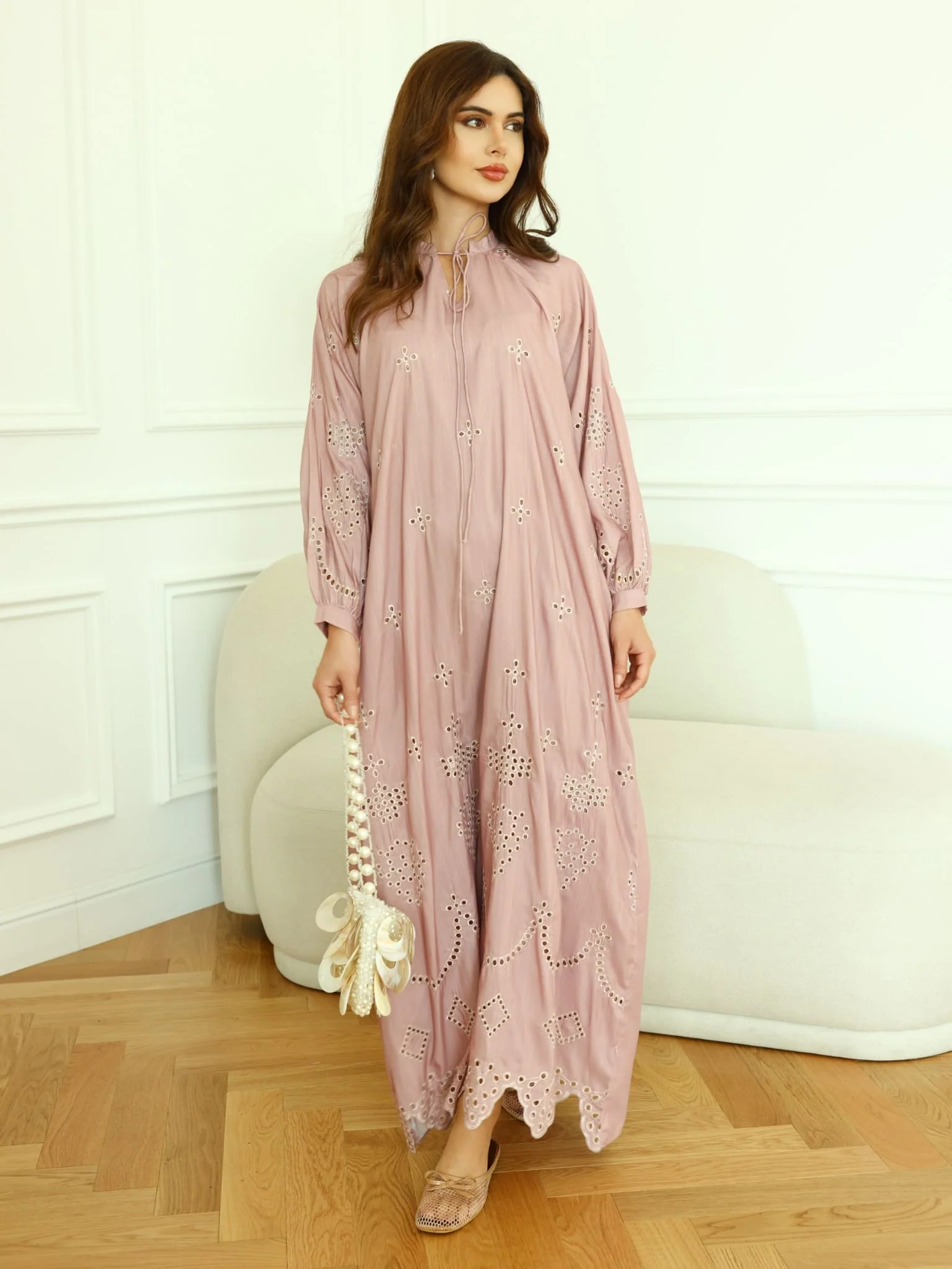 Dovia Mauve Cutwork Long Dress