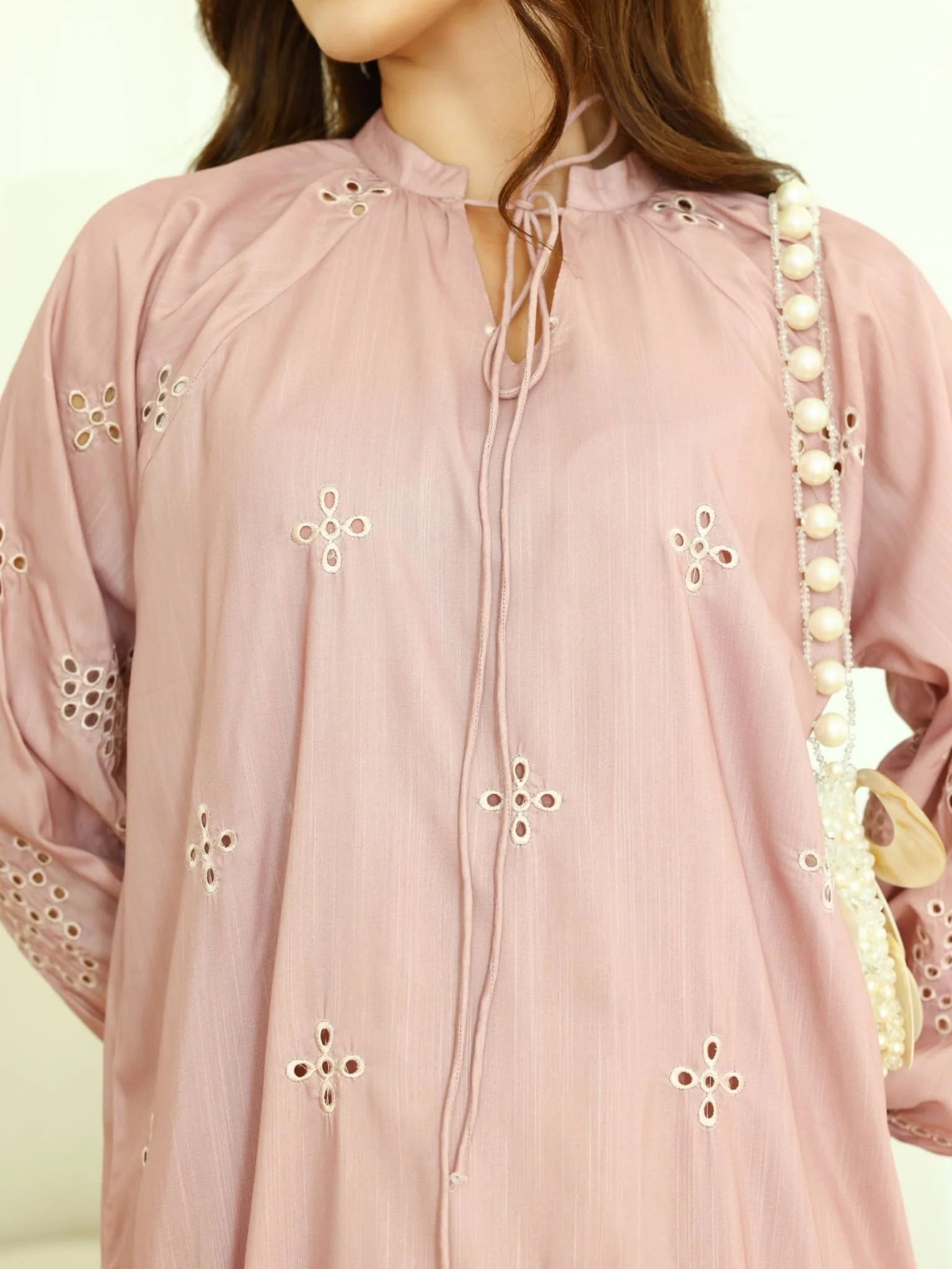 Dovia Mauve Cutwork Long Dress - Image 2