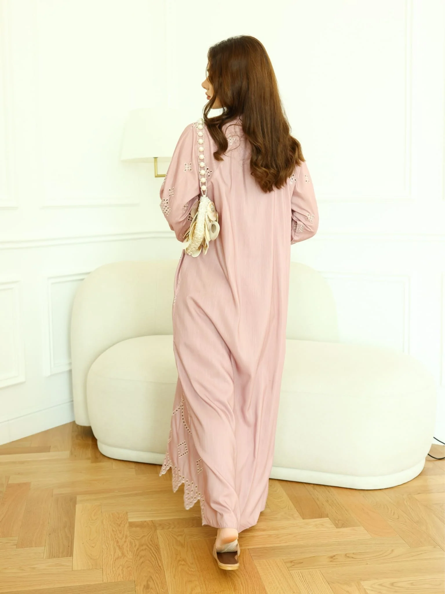 Dovia Mauve Cutwork Long Dress - Image 3