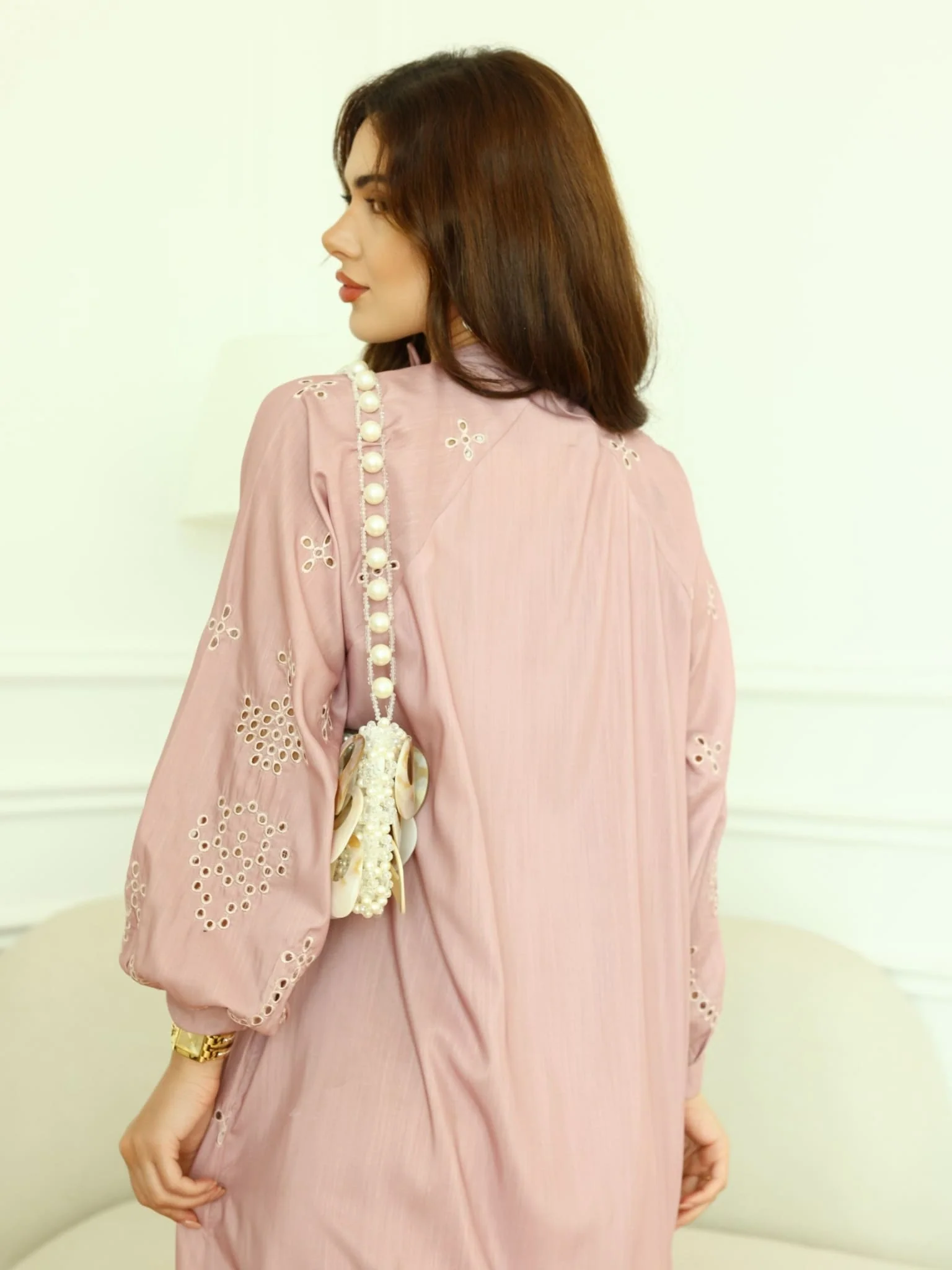 Dovia Mauve Cutwork Long Dress - Image 6